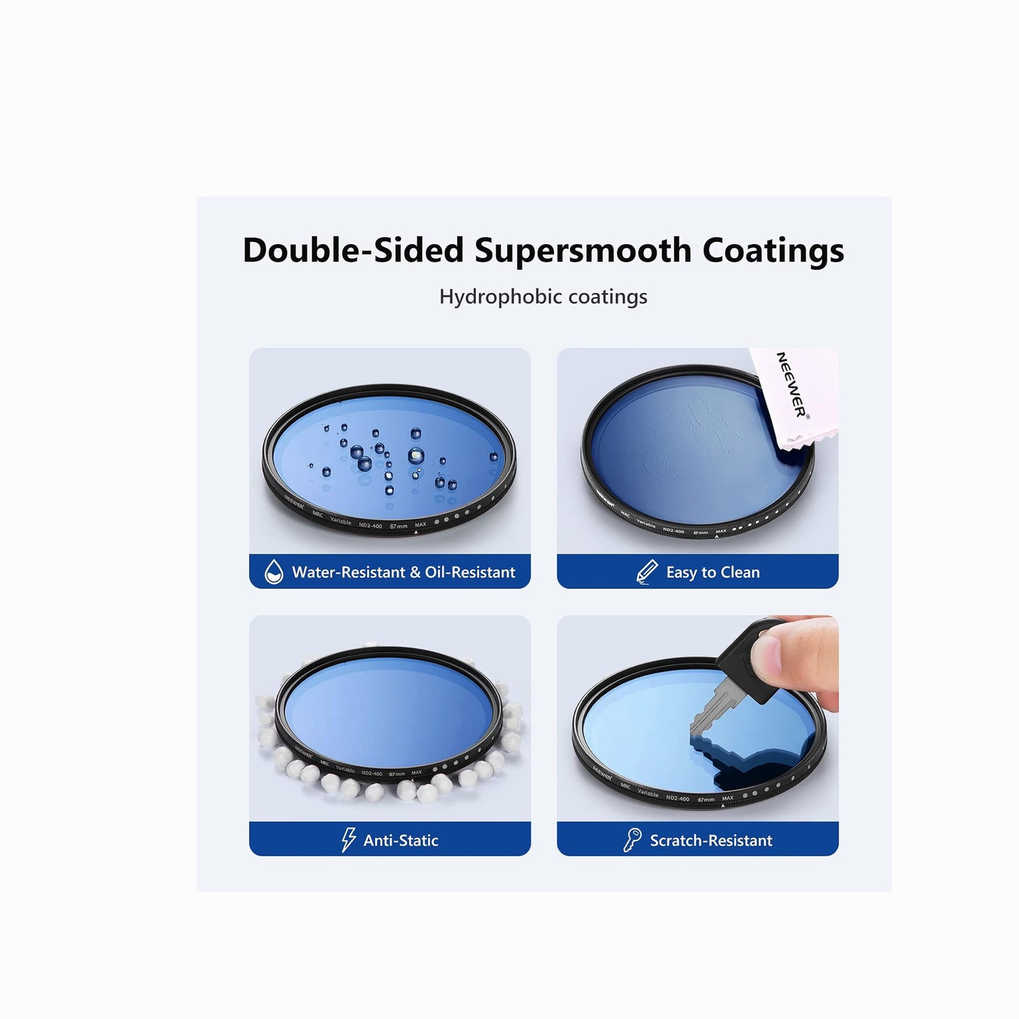 NEEWER 67mm Variable ND2–ND400 Filter (1–9 Stops)