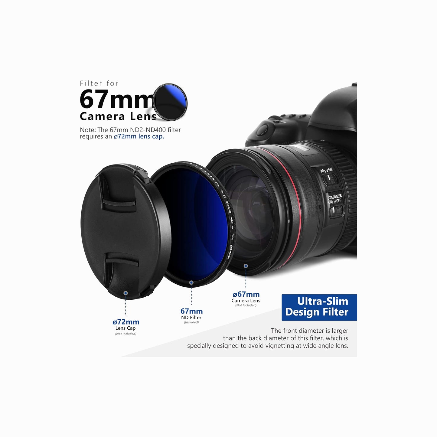 NEEWER 67mm Variable ND2–ND400 Filter (1–9 Stops)