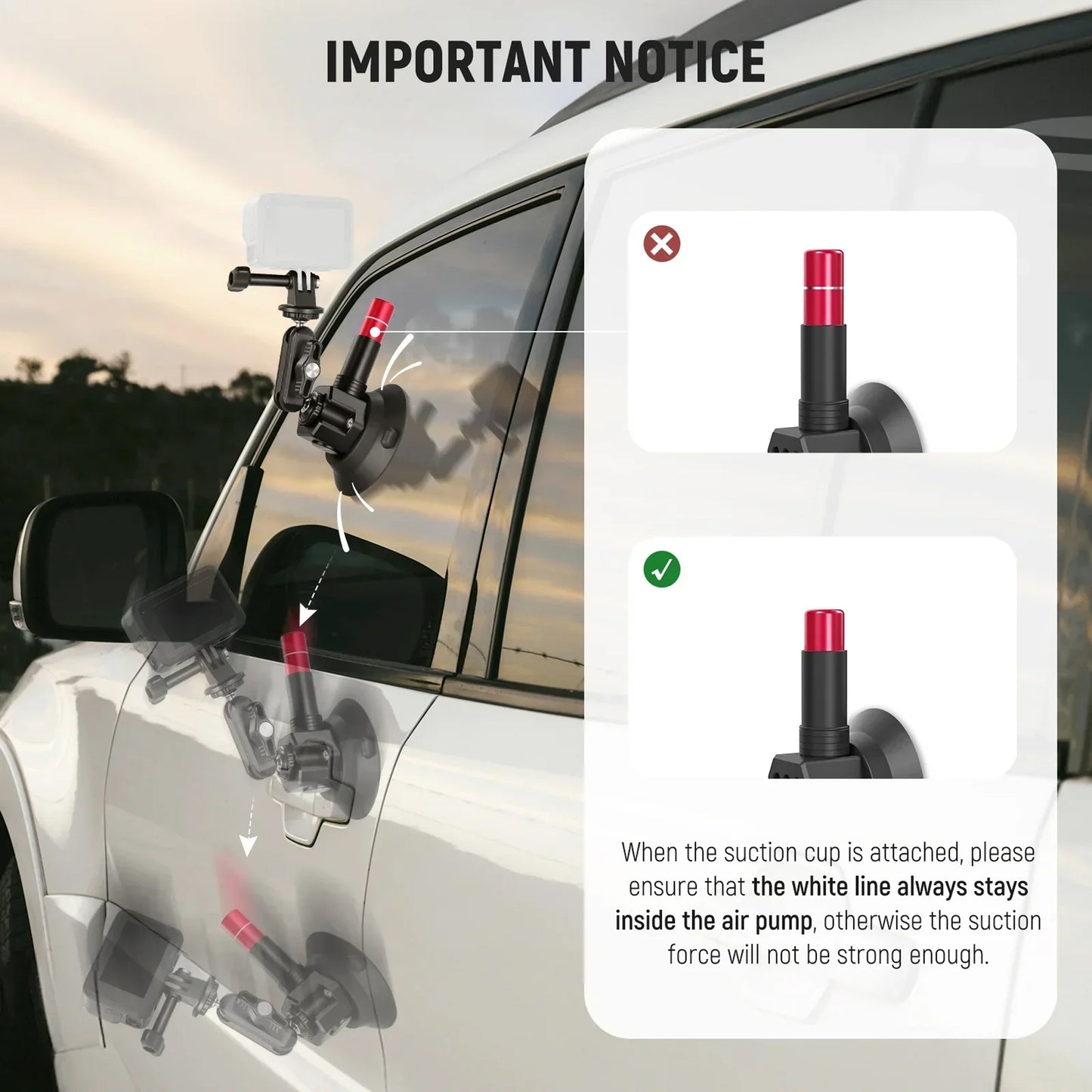 NEEWER CA136 Triple Suction Cup Extension Pole Car Mount Kit
