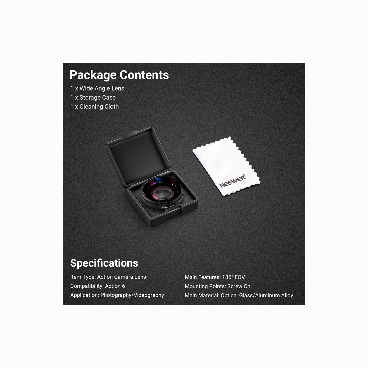 NEEWER Wide Angle Lens for DJI Osmo Action 6-FL-B52 185°