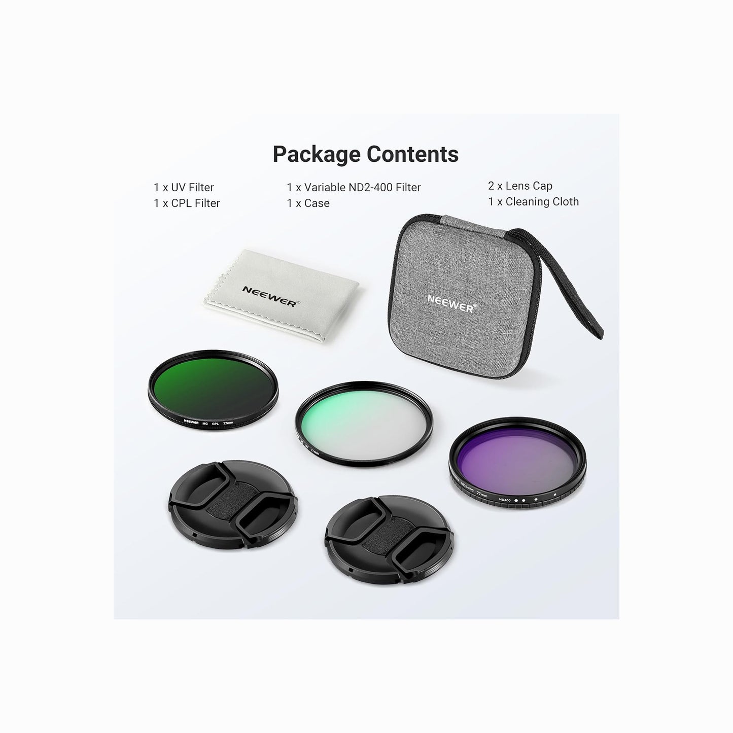 NEEWER 77mm Variable ND2-400, CPL & UV Lens Filter Kit – 3 Pack