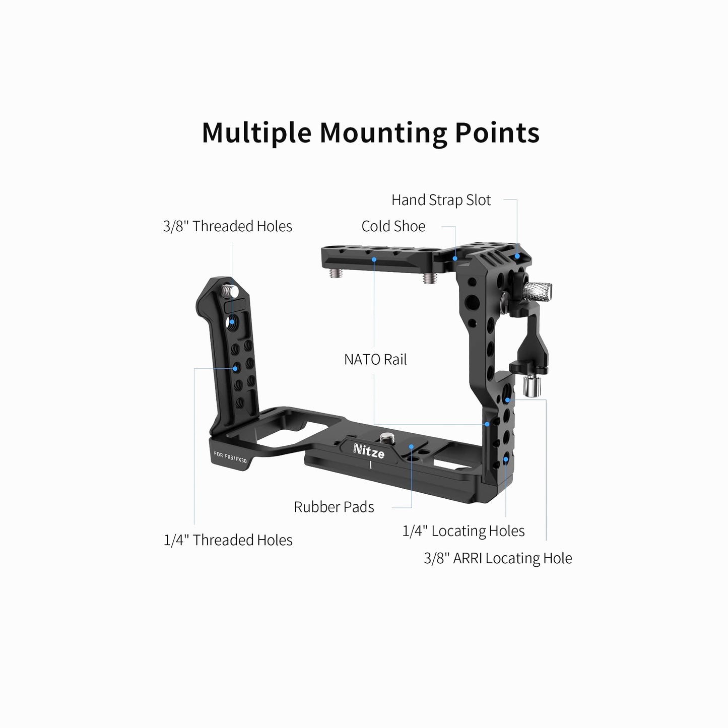 Nitze Cage for Sony FX30 / FX3 with HDMI Cable Clamp and Built-in Acra QR Plate T-S10B