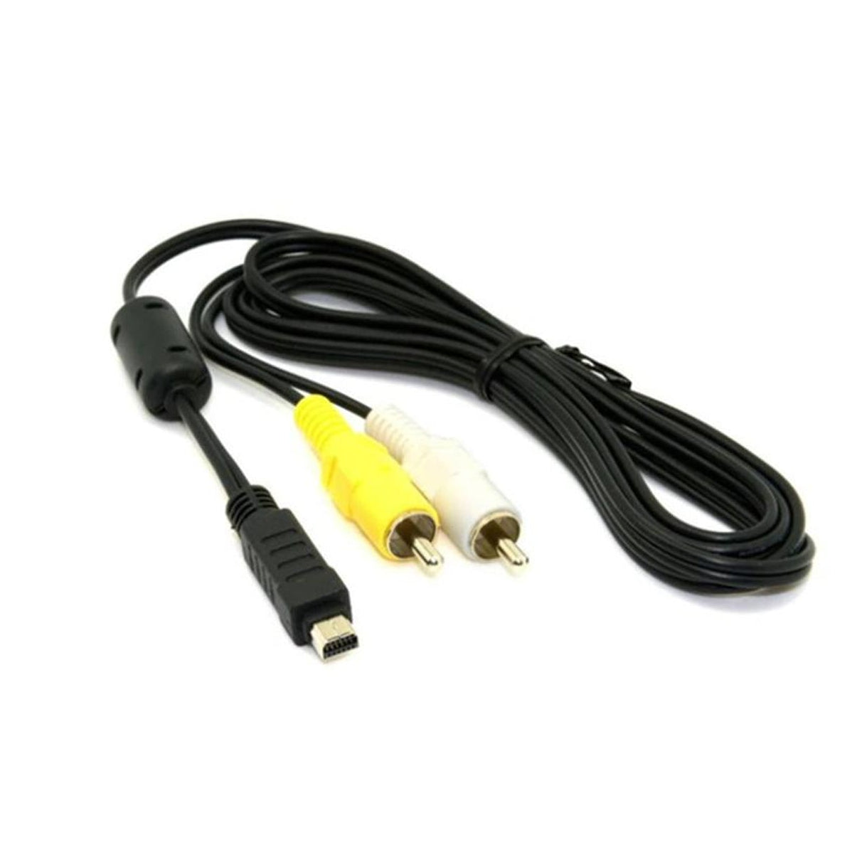 A black RCA splitter cable with a USB-C connector on one end and two yellow and white RCA connectors on the other, shown on a plain white background.