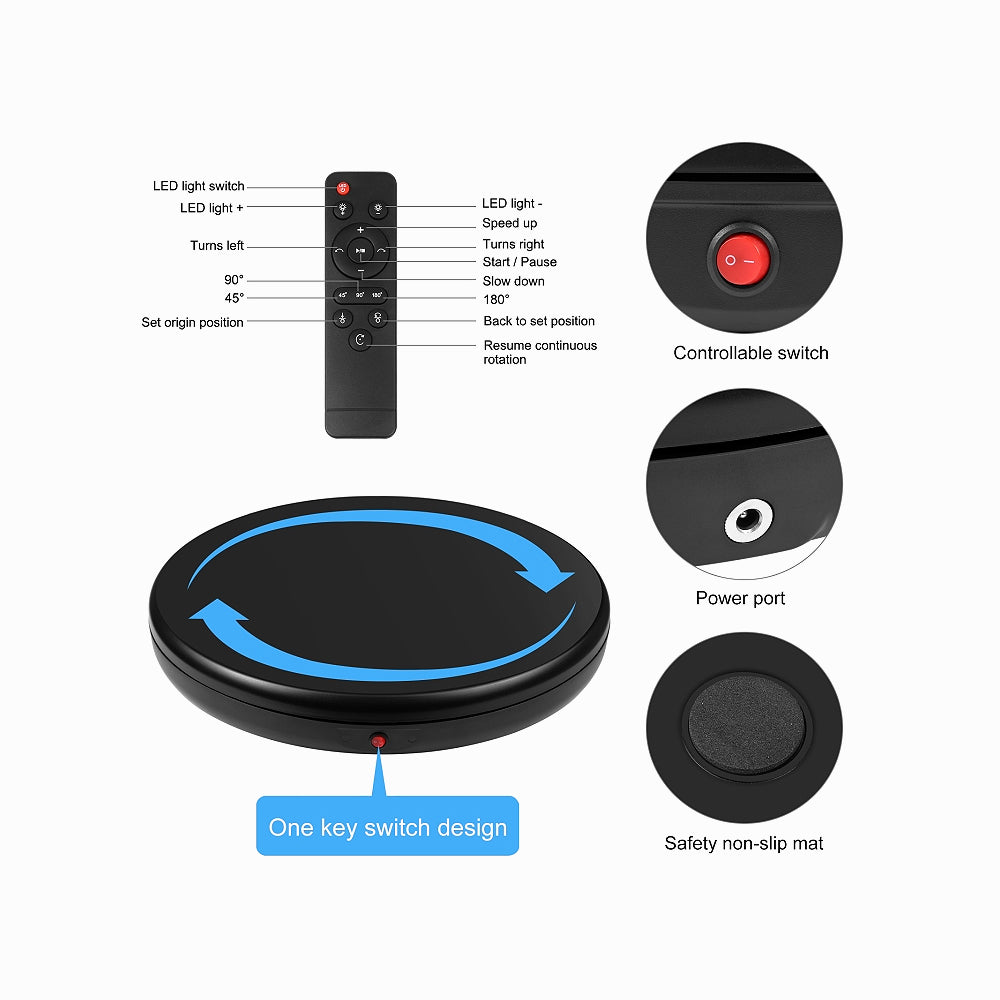 PULUZ 45cm Remote Control Adjusting Speed Rotating Turntable Display Stand, Black, Load 100kg (UK Plug)PU3145UK