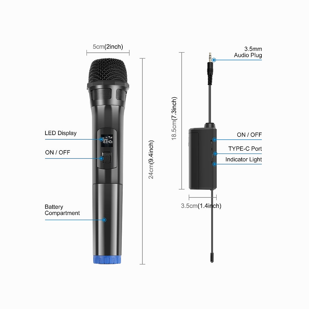 PULUZ UHF Wireless Dynamic Microphone with LED Display (Black)-PU628B