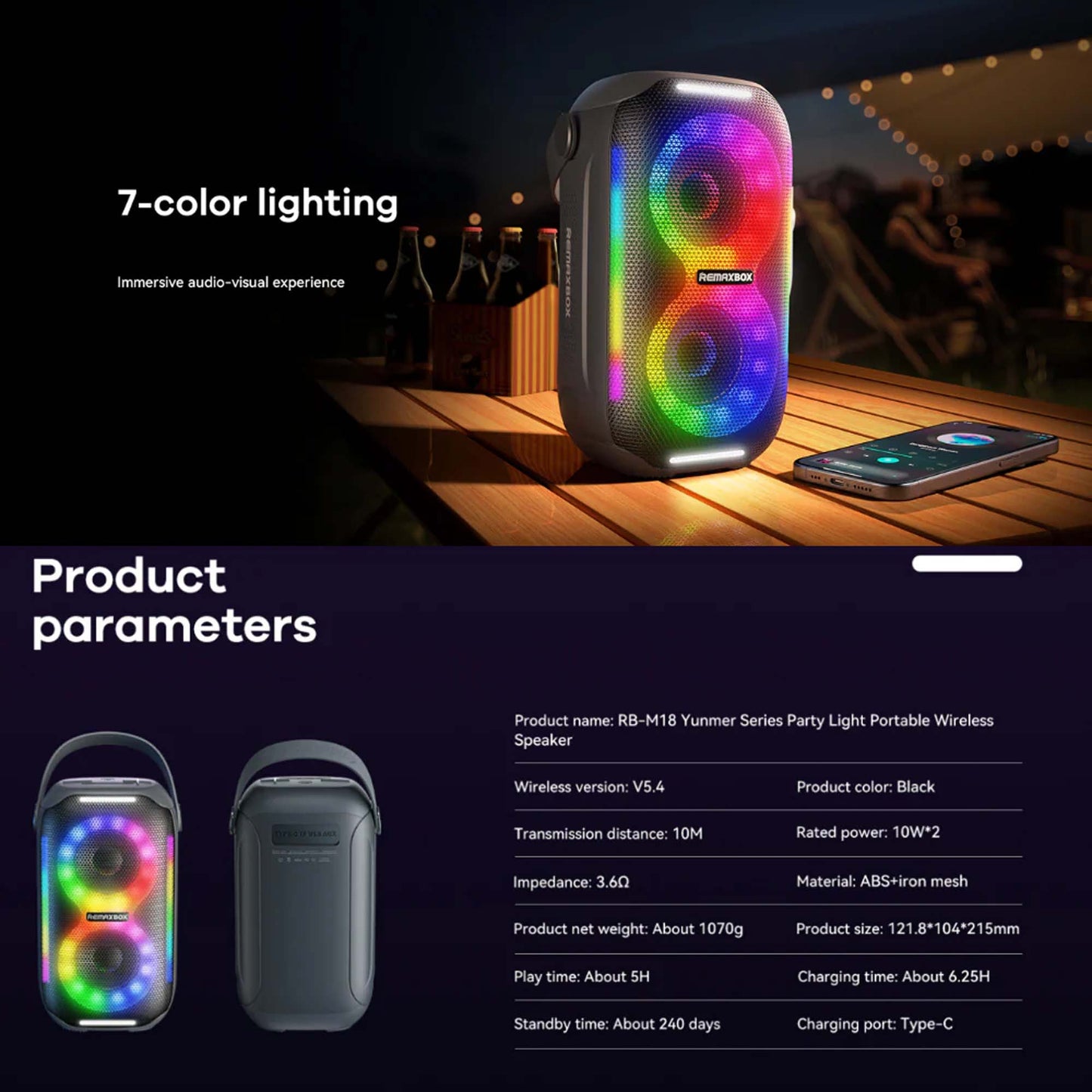 REMAX Yunmer Series 20W Party Light Portable Wireless Speaker RB-M18