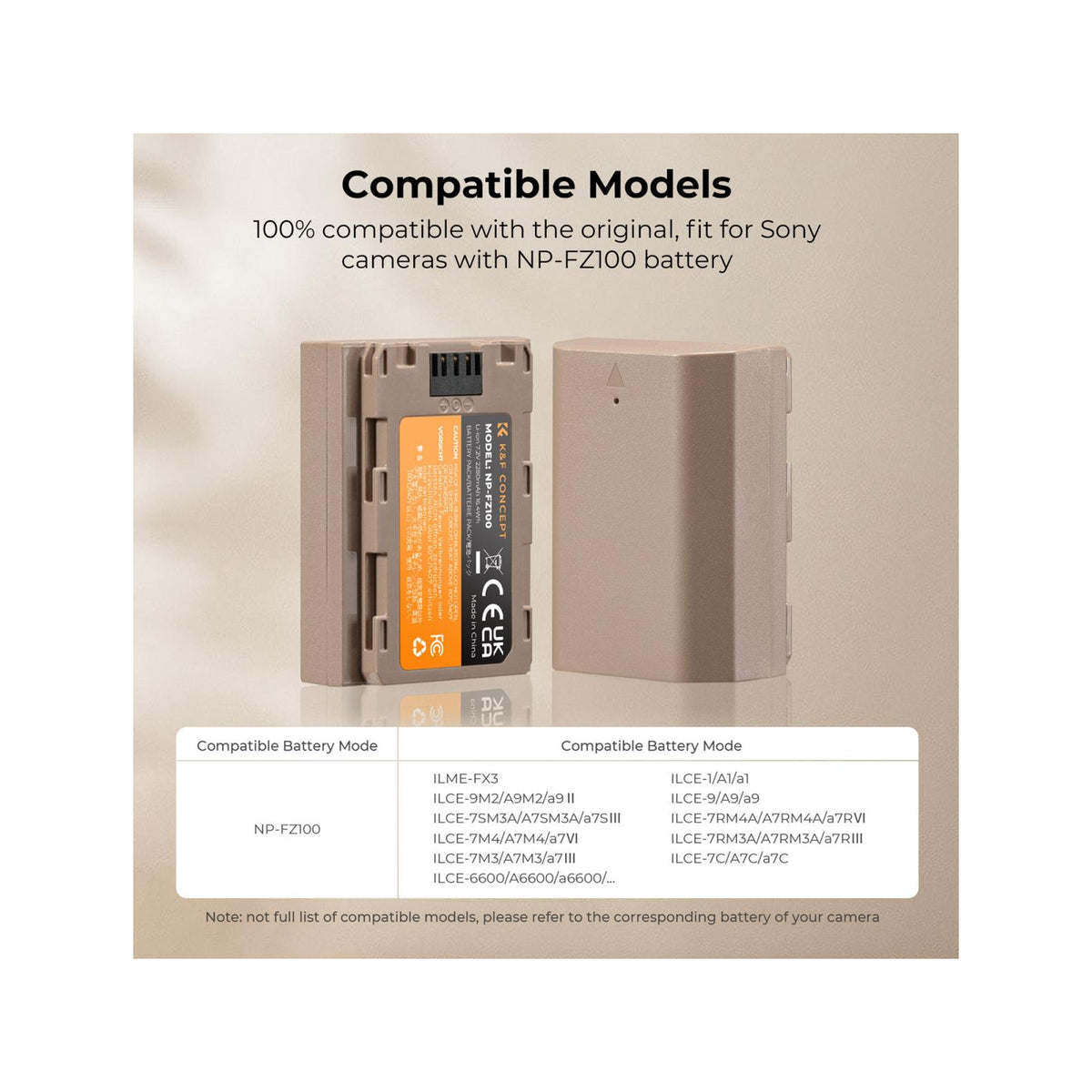 K&F Concept NP-FZ100 2280mAh USB-C Battery for Sony Cameras – KF28.0023
