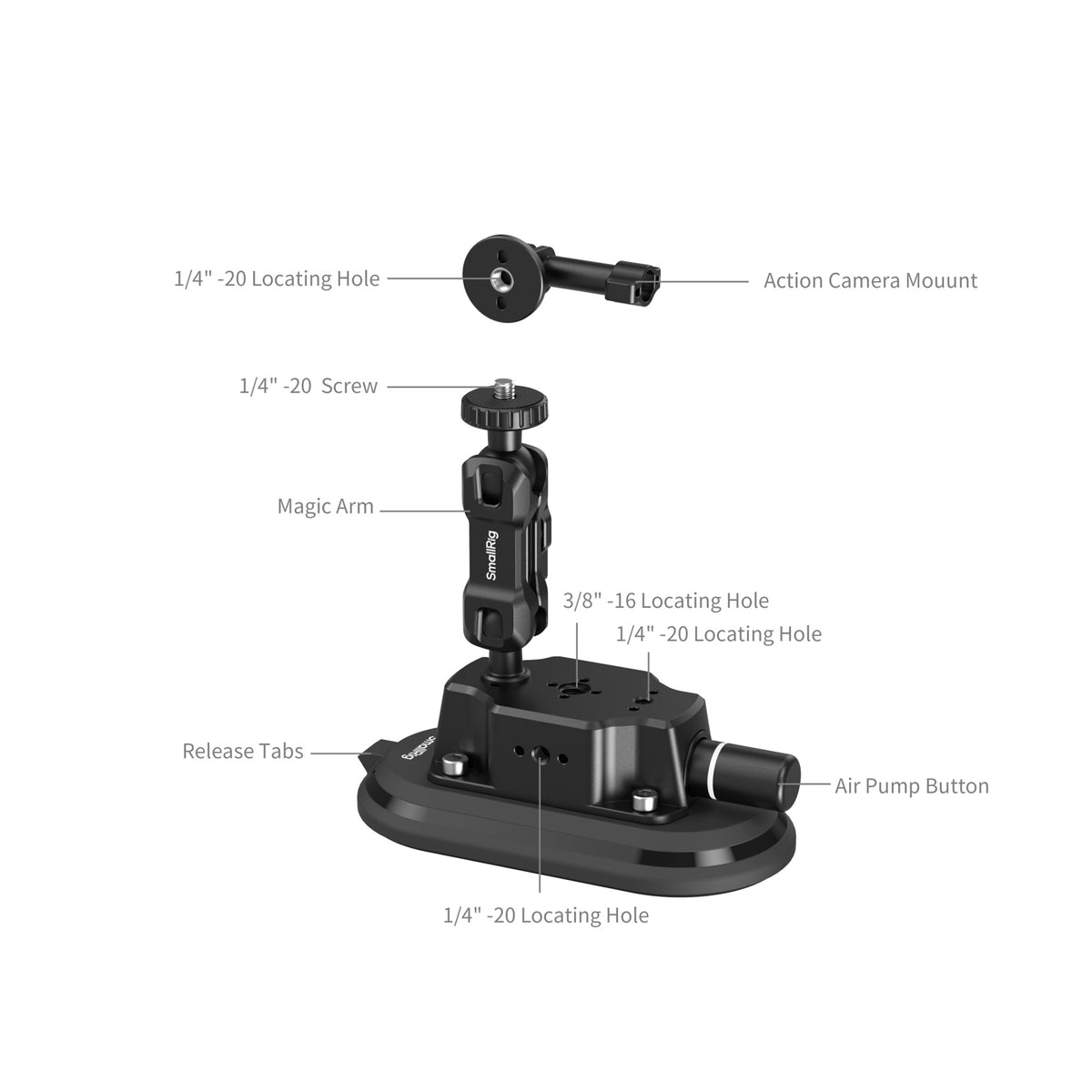 SmallRig 3x6" Car Suction Support for Action Cameras-5842