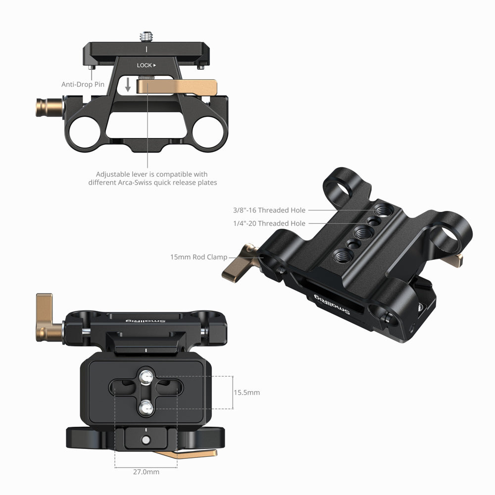 SmallRig Arca-Type Mount Plate Kit with 15mm Dual Rod Clamp 5365