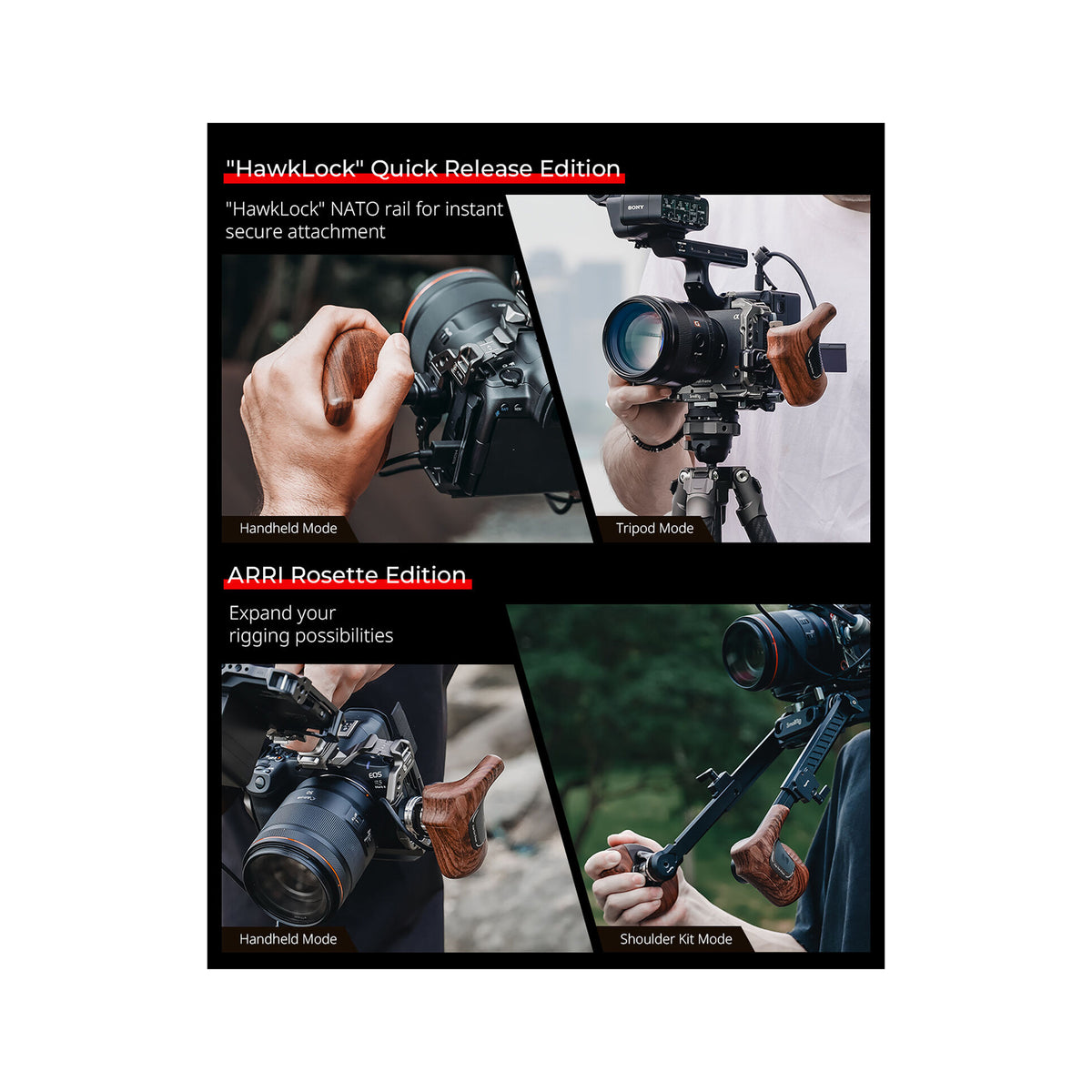 SmallRig Rotating Left-Side Wooden Handle with NATO Clamp 5161