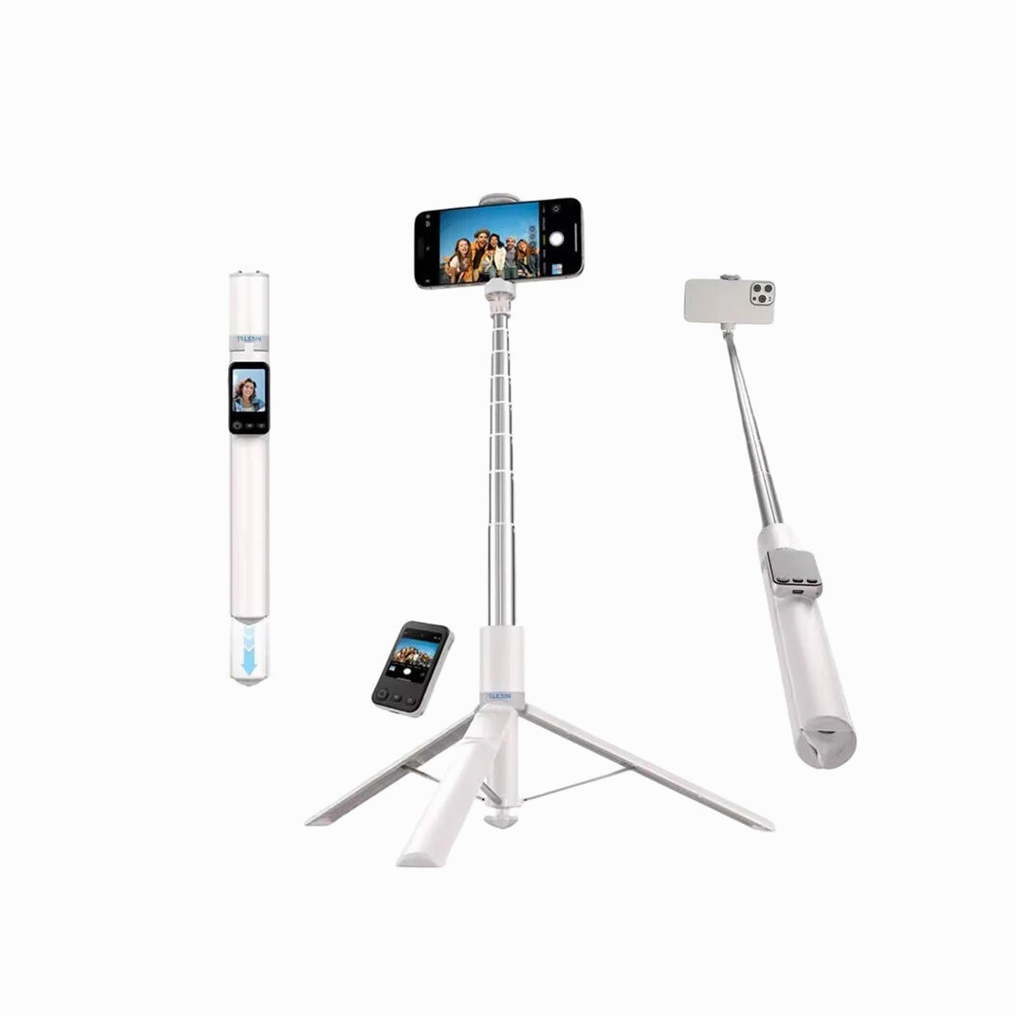 TELESIN 68-Inch 1.7M Projection Tripod & Selfie Stick for Smartphones – White