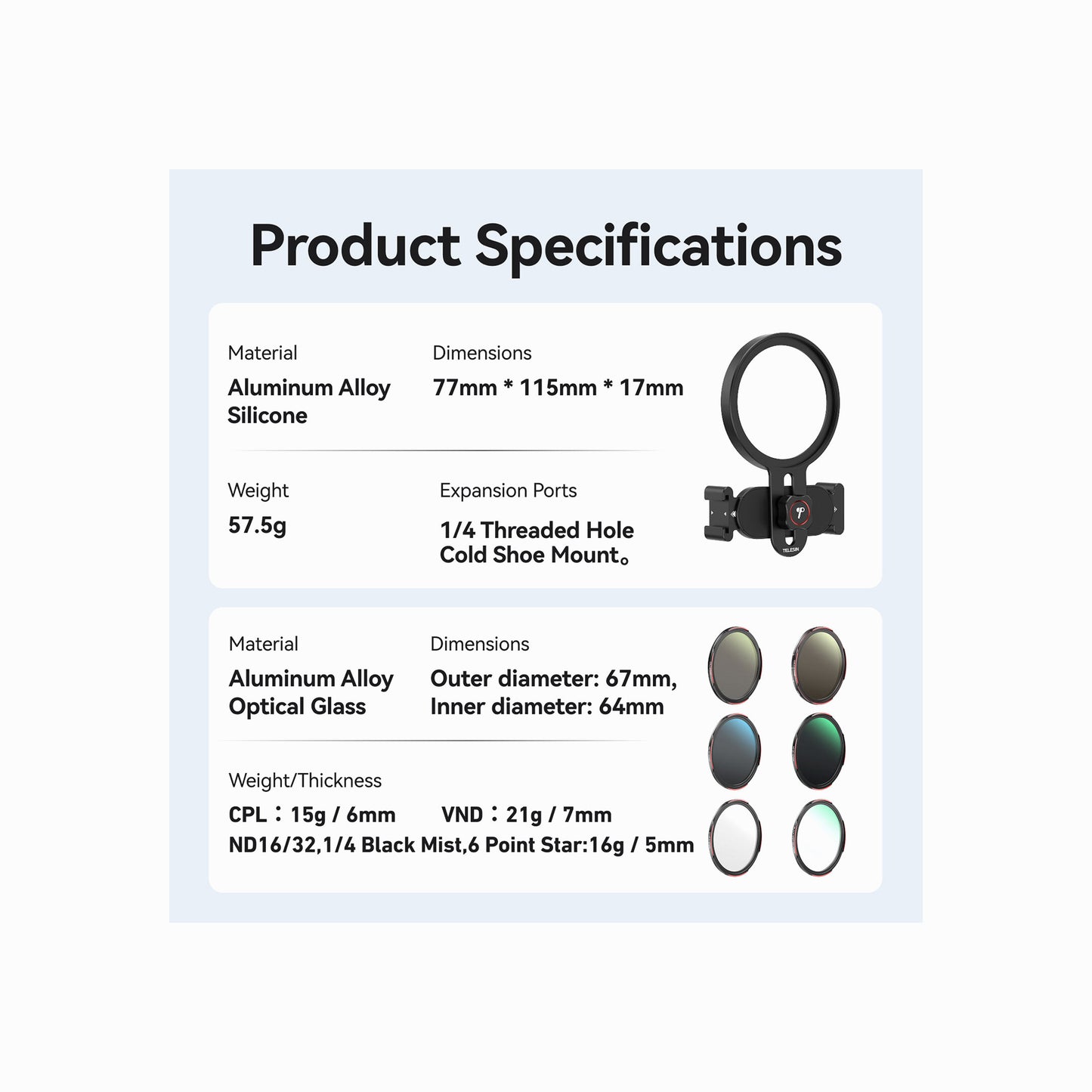 TELESIN Mobile Phone Filter Holder (67mm)