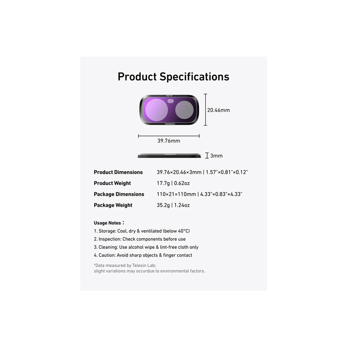 TELESIN ND Filter for Insta360 Luna Ultra, ND4 ND16 ND64 Filters Kit -S5-FLT-82-TIS
