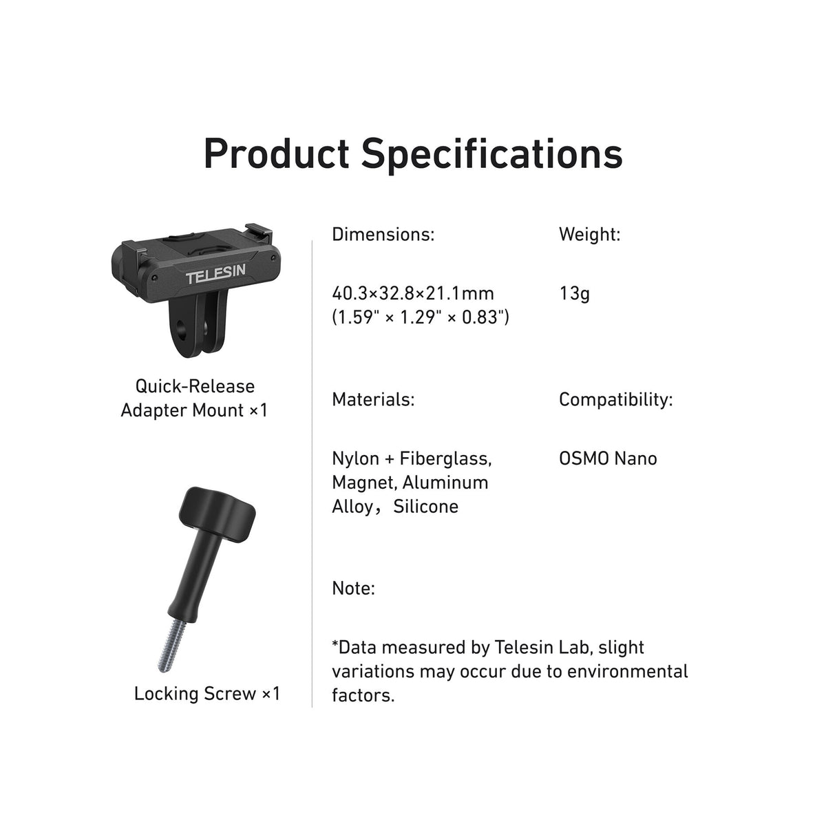 TELESIN Quick Release Spring Clip Mount for DJI Osmo Nano & Action 6 — S7-JBK-25-TDJ