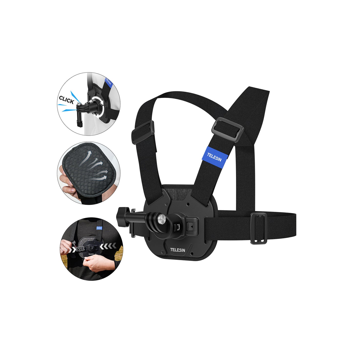 TELESIN Vest Chest Strap with Quick Release for Action Cameras (Black)