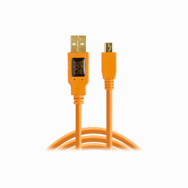 Tether Tools TetherPro USB 2.0 Type-A to 5-Pin Mini-USB Cable (Orange, 15') SKU - CUC15