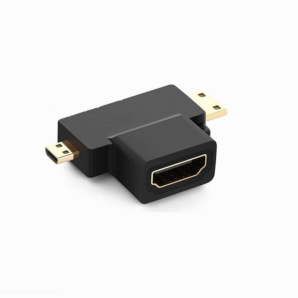 T SHAPE 3 IN 1 HDMI FEMALE TO MINI & MICRO HDMI MALE 90 DEGREE MULTI ADAPTER