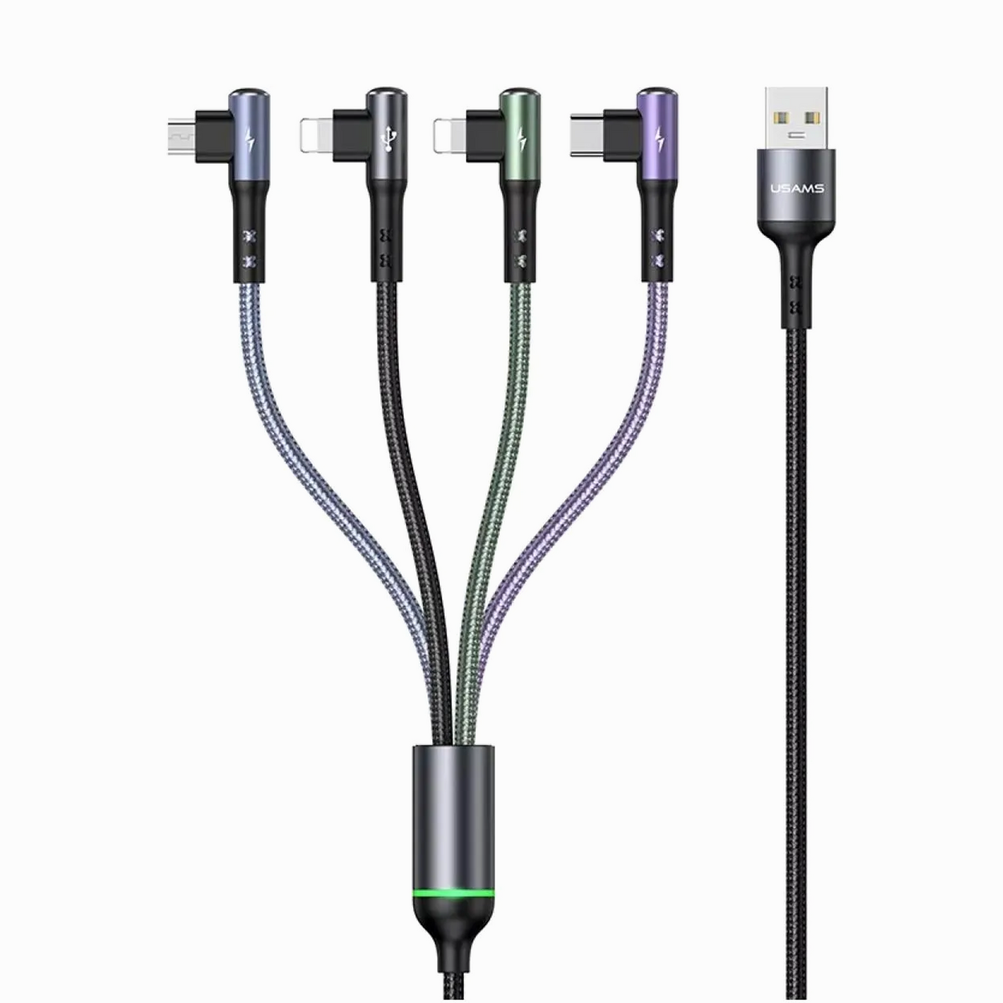 USAMS US-SJ563 U80 4IN1 Right-angle Charging & Data Cable 1.2m USB To C+L+L+M black