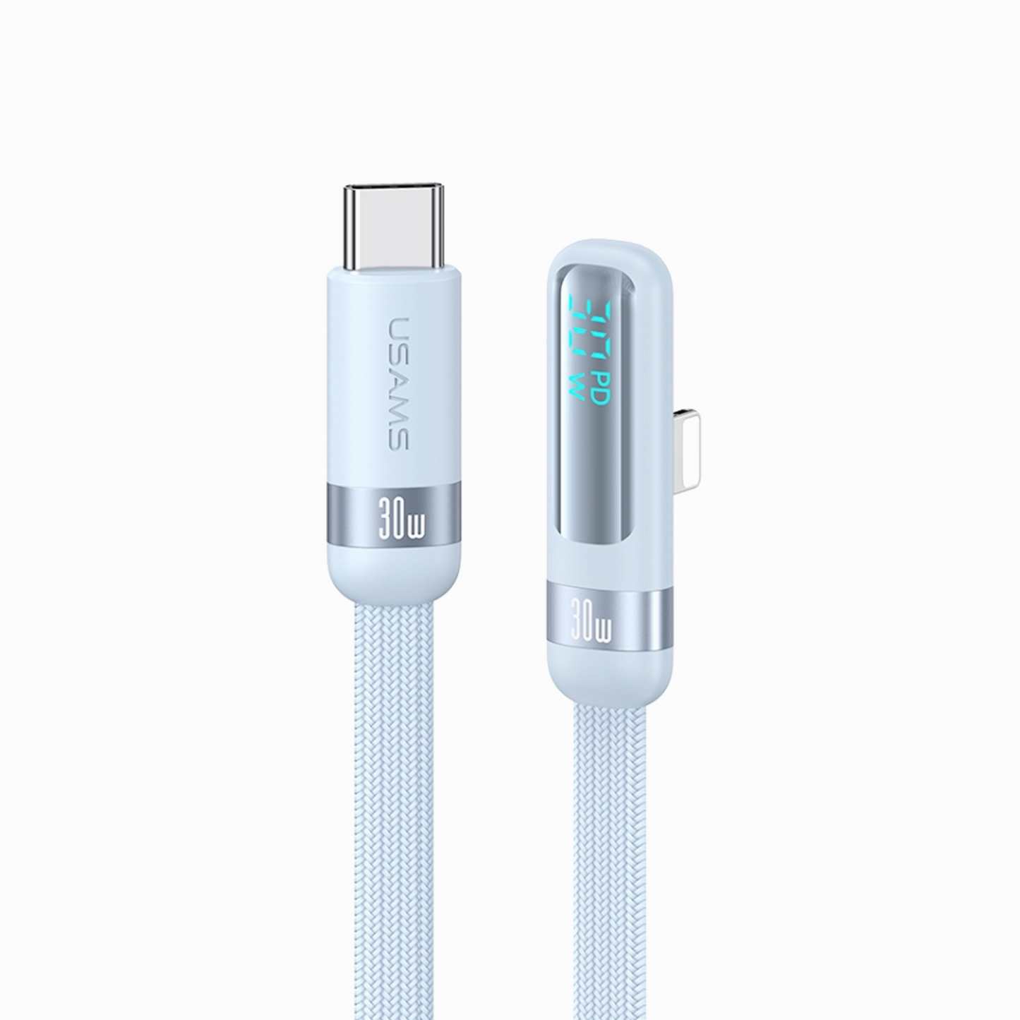 USAMS US-SJ652 PD30W Type-C To Lightning Digital Display Right-angle Fast Charging & Data Cable -wind series 1.2m white ( SJ652USB02 )