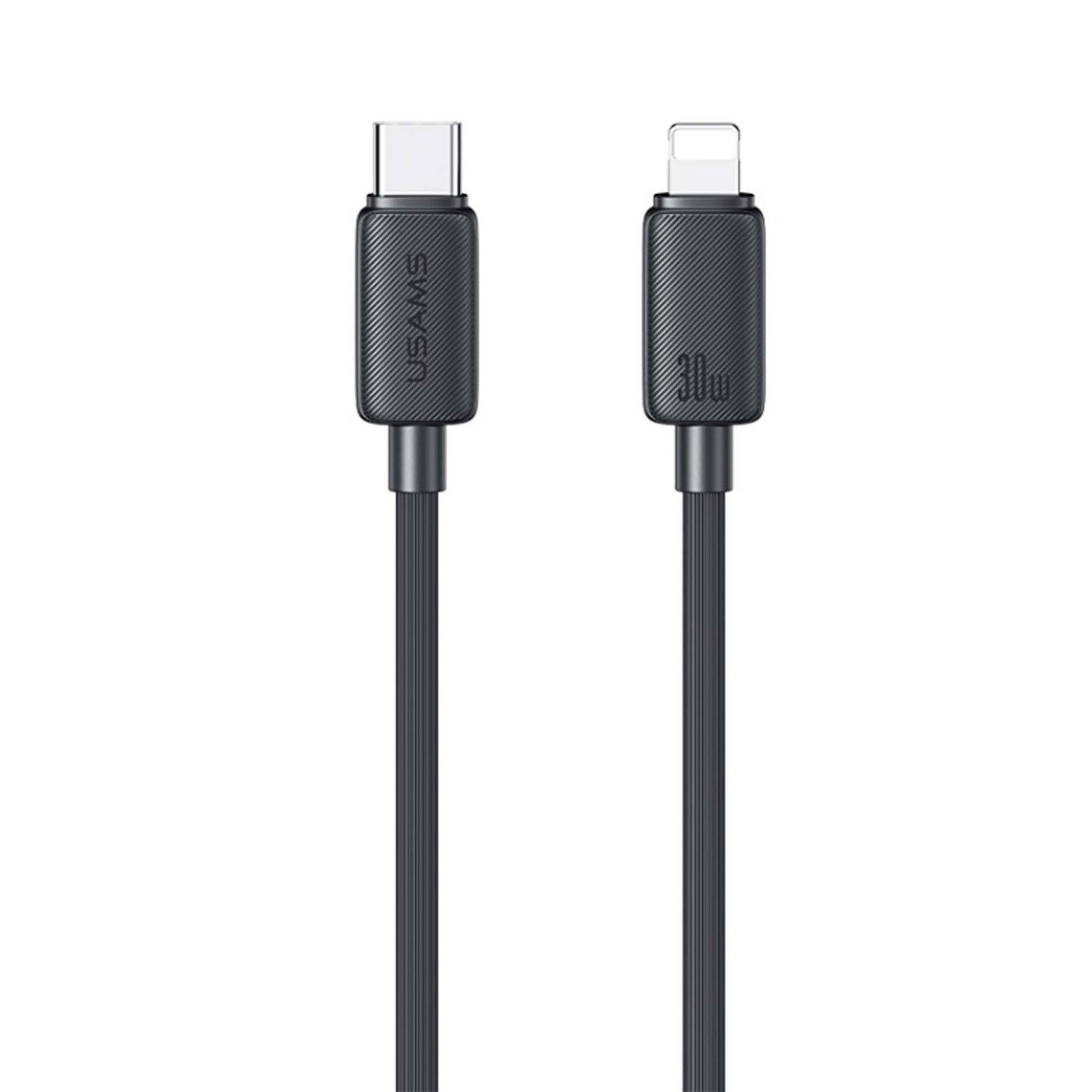 USAMS US-SJ702 USB-C / Type-C to 30W Striped Fast Charge Data Cable 3M Black