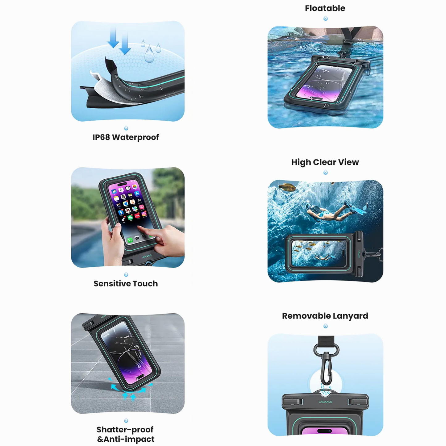 USAMS US-YD013 WATERPROOF CASE 6.7" IP68 WHITE