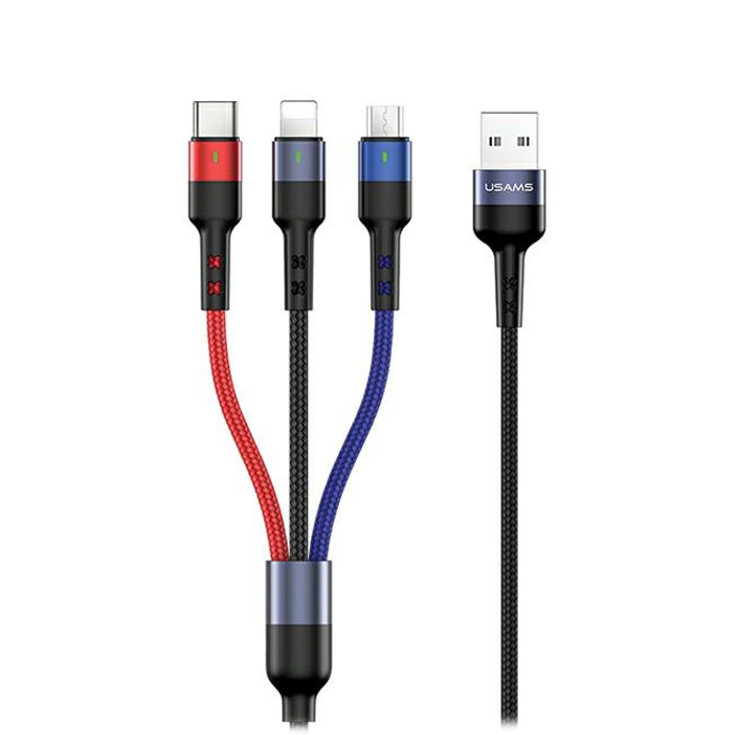 Usams USB Cable USB-A - USB-C + microUSB + Lightning 3 m Black