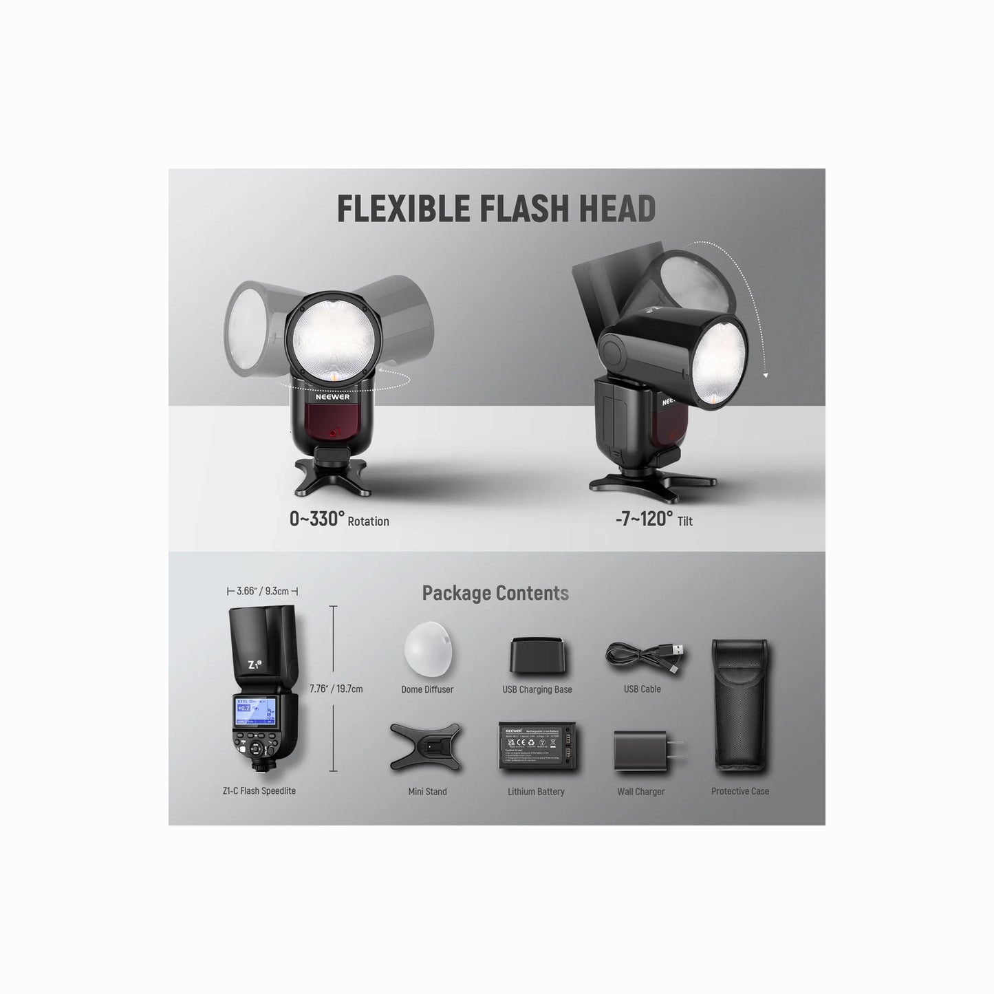 NEEWER Z1-C TTL Round Head Flash Speedlite for Canon with Magnetic Dome Diffuser
