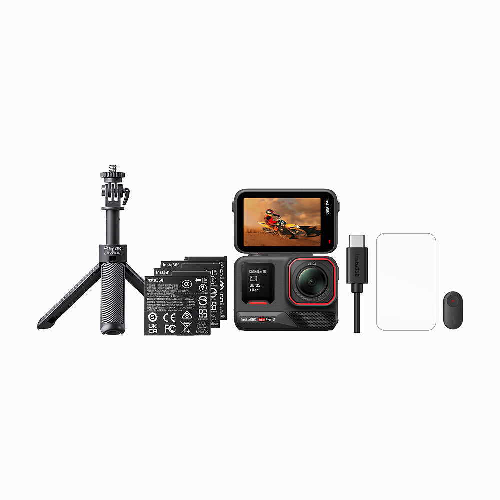 Insta360 Ace Pro 2 Creator Kit - Caméra Action 8K, Objectif 157°, écran Rabattable 2,5", étanche 12m - Avec 3 Batteries, Trépied, Télécommande
