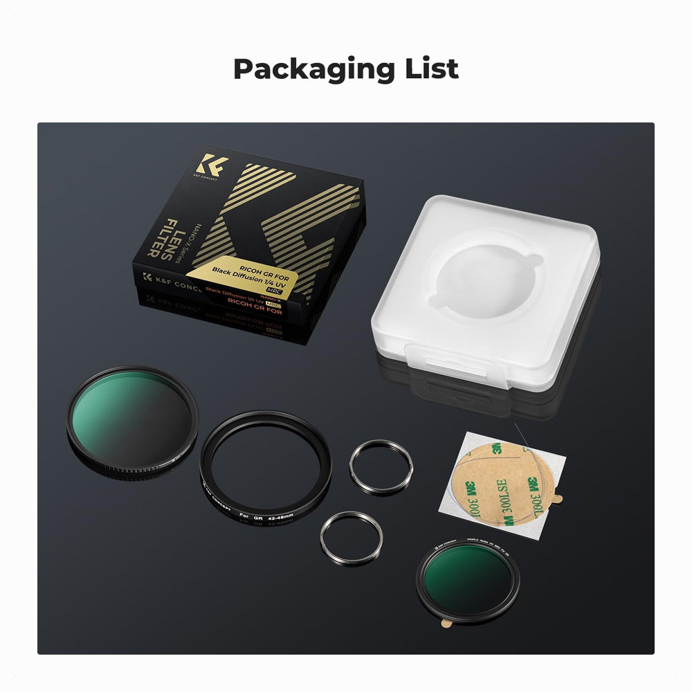 K&F Concept Black Diffusion 1/4 +MCUV Protection Filter +42-49mm Adapter Ring Kit for Ricoh GR IIIx GR IIIx HDF GR3x HDF GR III GR III HDF GR3 HDF GR II GR2(SKU.2336)