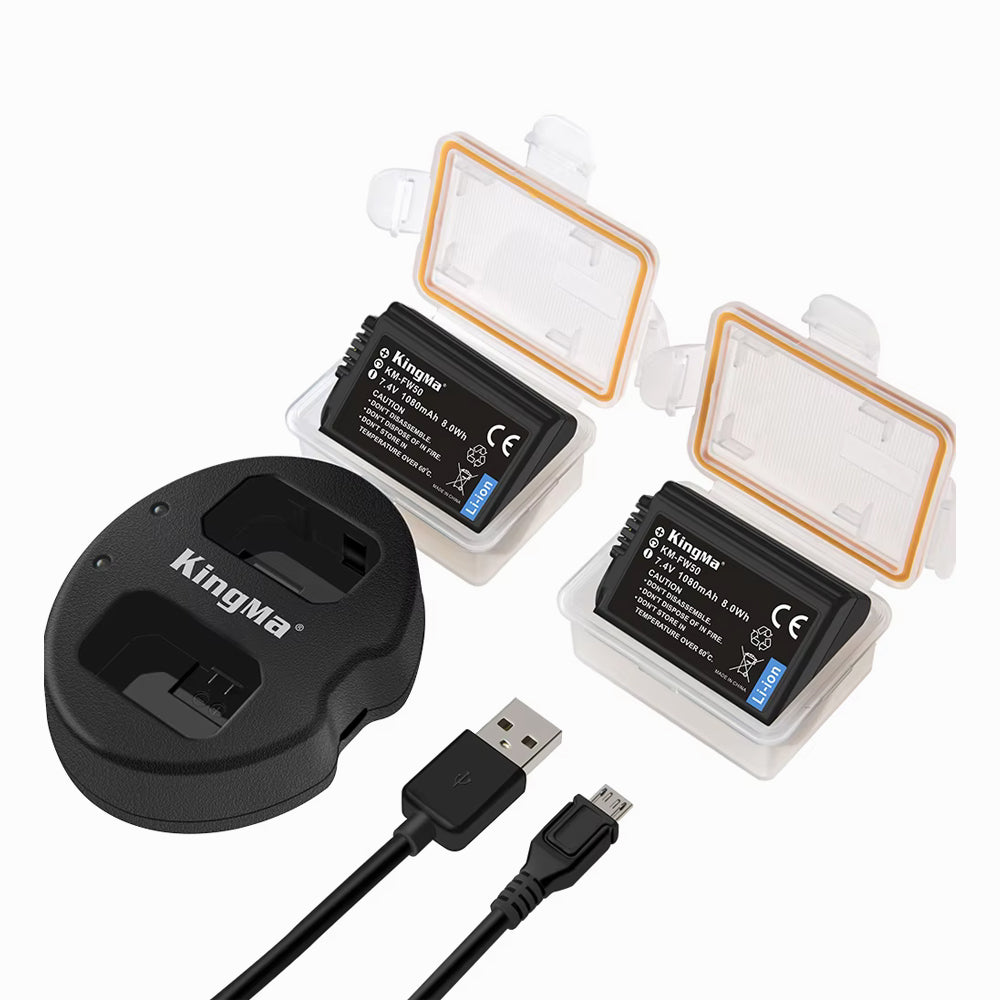 KingMa 2pcs NP-FW50 Battery 1080mAh and LCD Dual Charger Kit