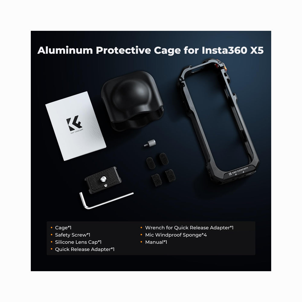 K&F Concept Camera Cage for Insta360 X5, Durable Aluminum Alloy Protective Case (KF31.182)