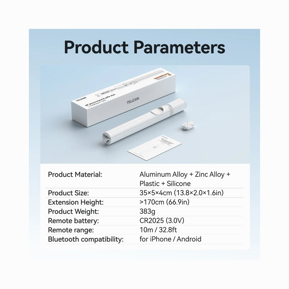 TELESIN 51inch/1.3M Long Selfie Stick Tripod with Remote (PI-TSS-001)