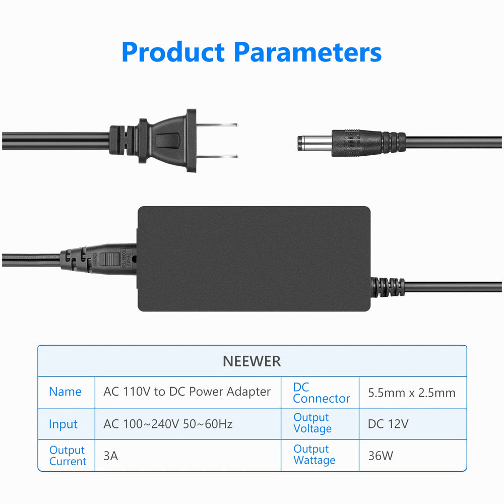 NEEWER AC 100-240V to DC 12V Power Supply Adapter ( 3A 36W)NW-120300D2