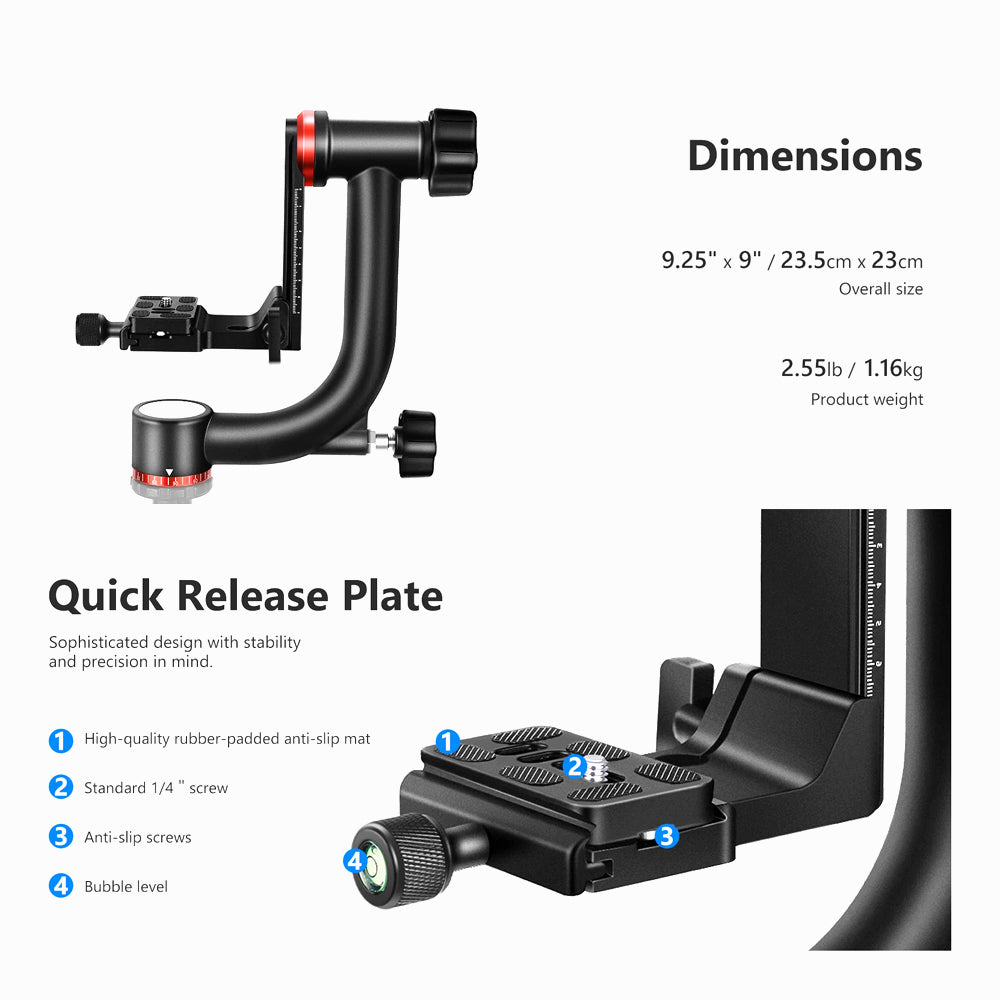 Neewer GM101 Heavy Aluminum Alloy Gimbal Tripod Head