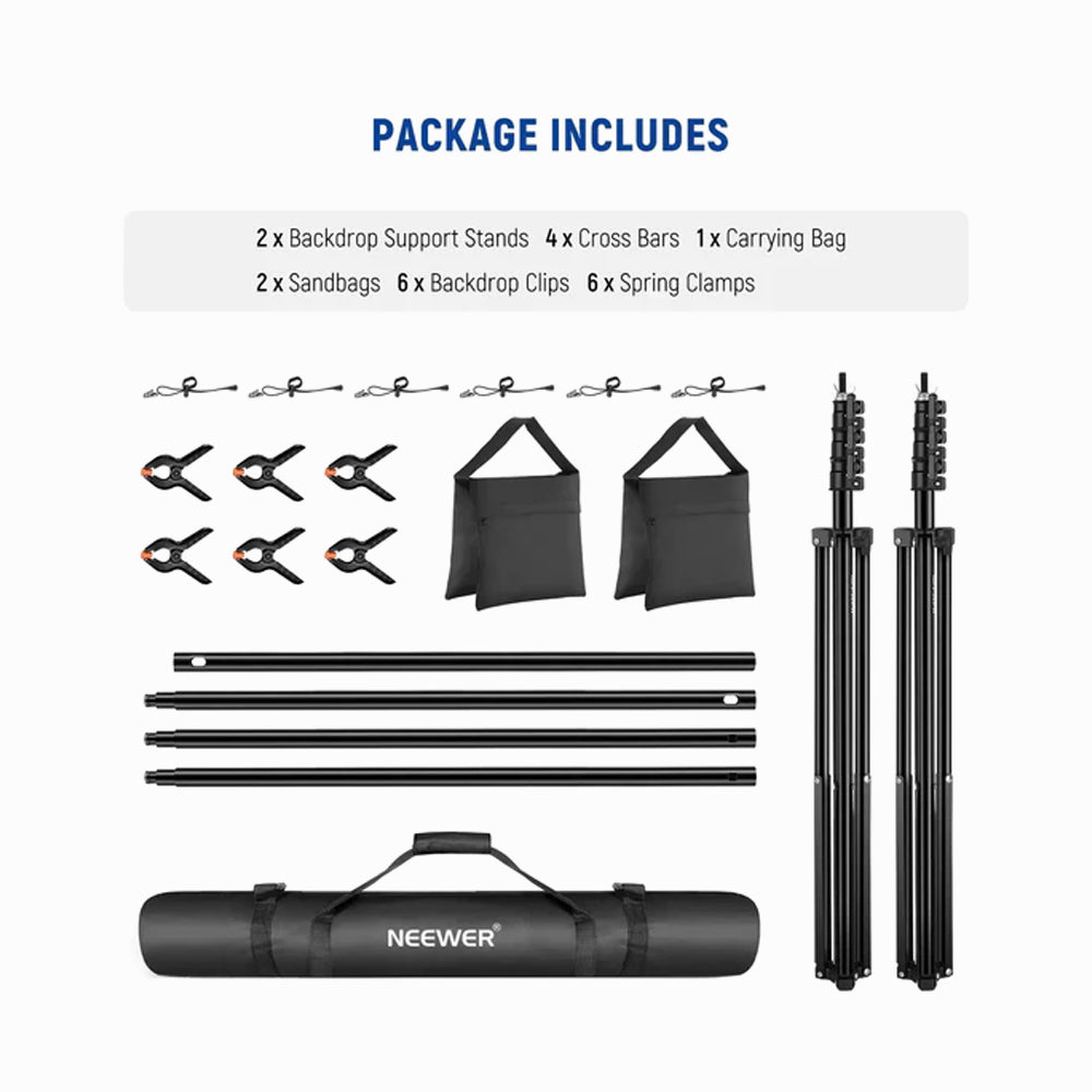 Neewer 2.6x3m Lightweight Backdrop Stand Kit with Clamps & Sandbags