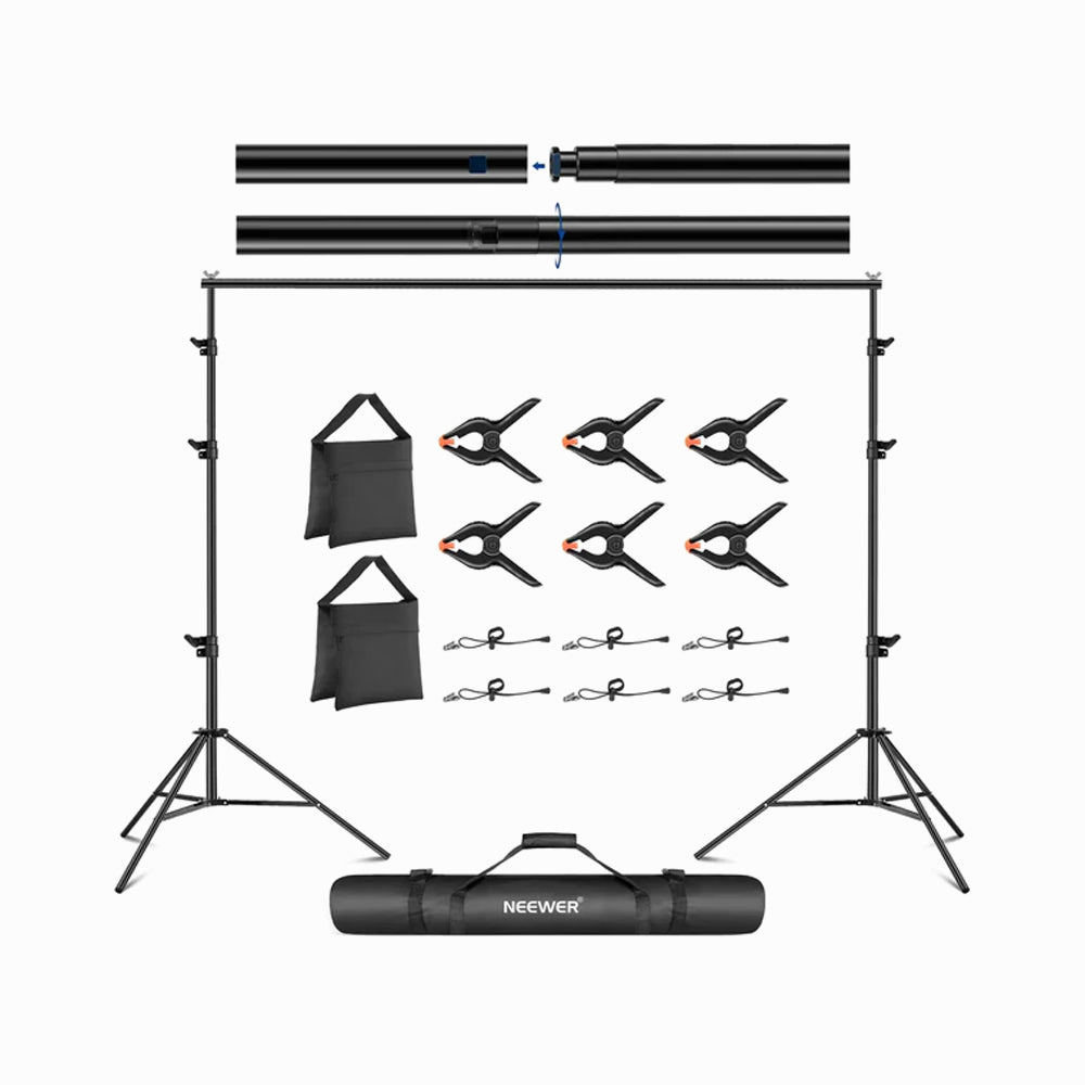 Neewer 2.6x3m Lightweight Backdrop Stand Kit with Clamps & Sandbags