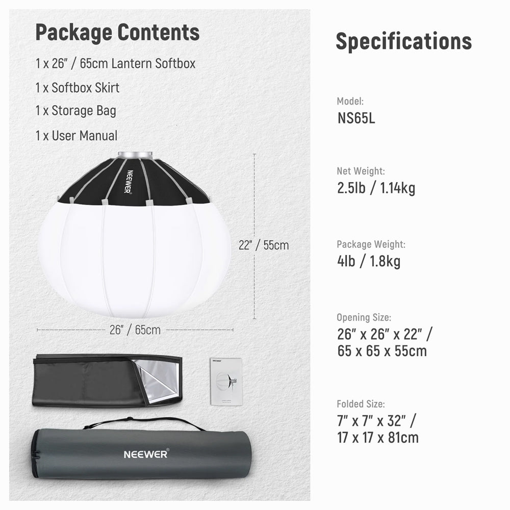 NEEWER NS65L65cm Lantern Softbox One Step Quick Release