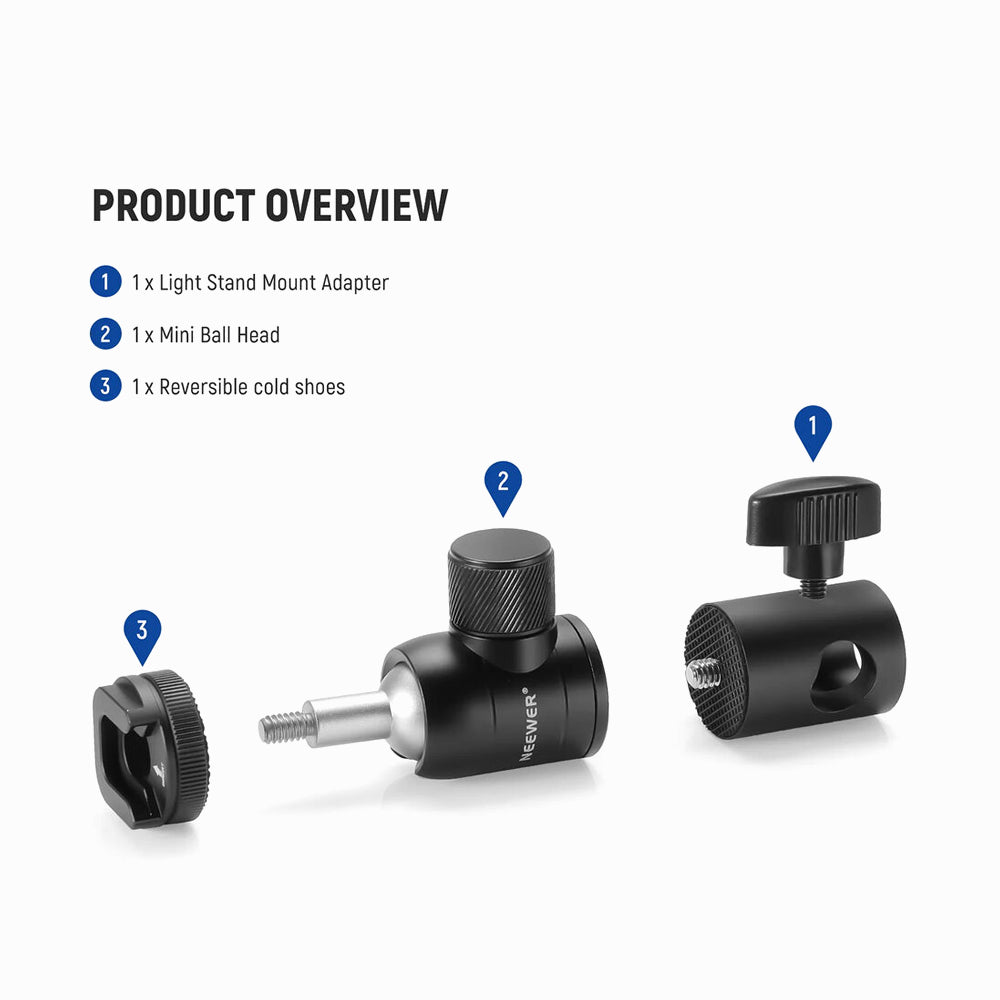 Neewer ST-GM06 Light Stand Mount Adapter with Mini Ball Head (2-Pack)