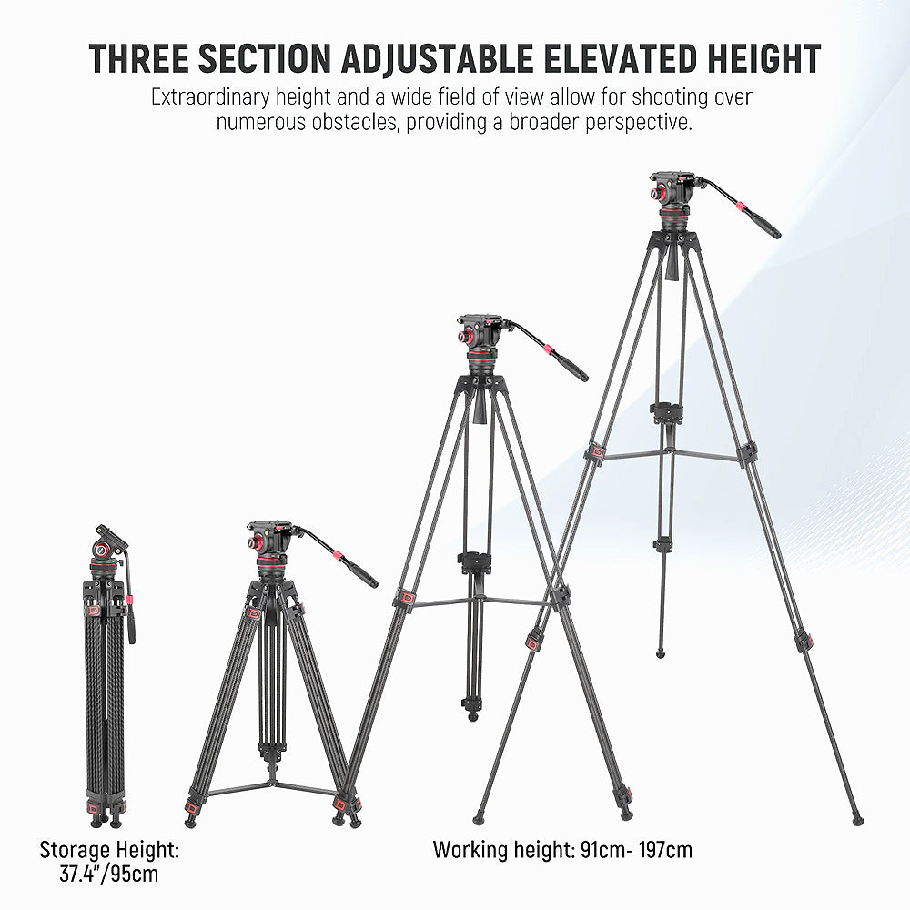 Neewer TP76 Professional Carbon Fiber Video Tripod with Adjustable Fluid Head