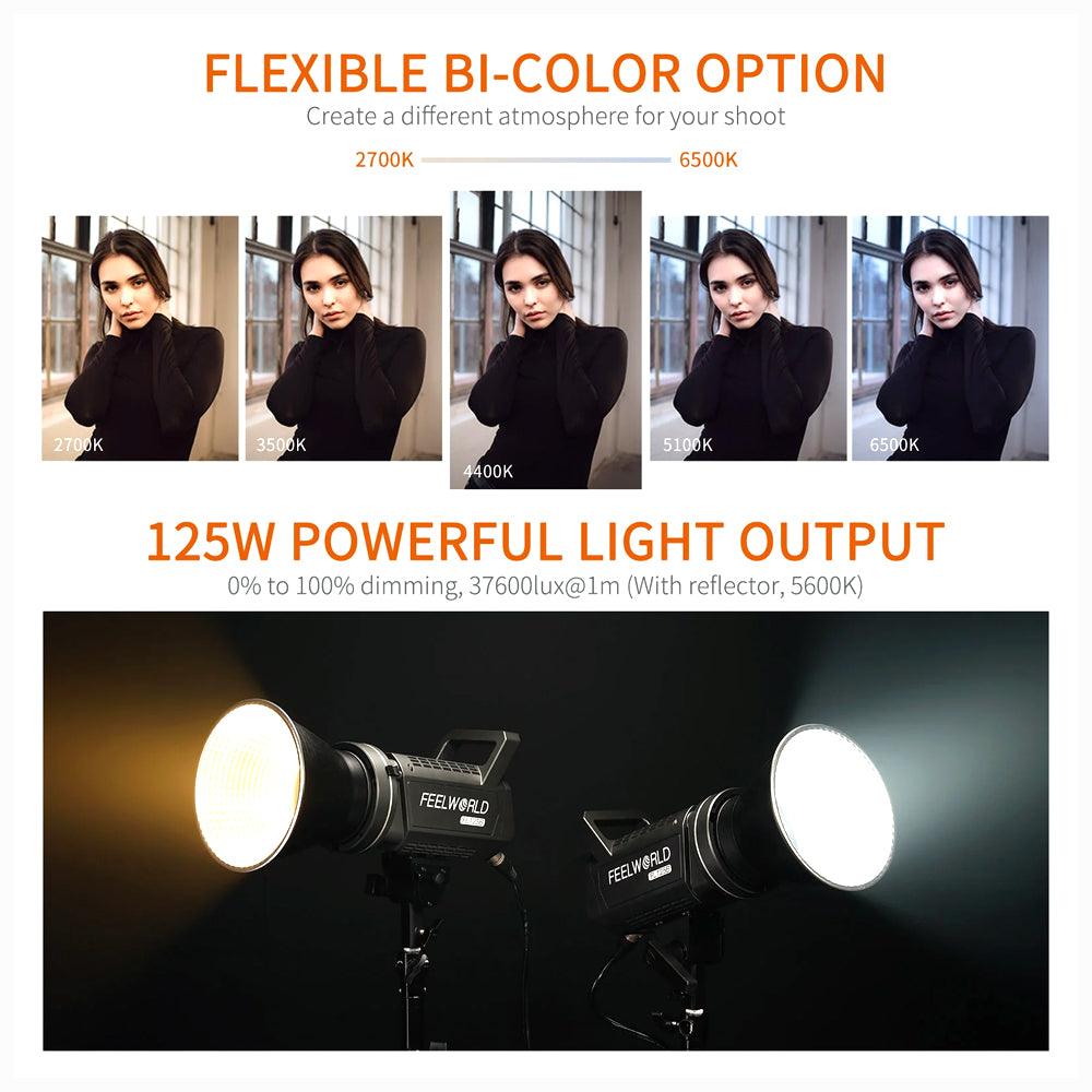 FEELWORLD FL125B 125W Video Studio Light with 2700K~6500K Bi-Color Continuous Lighting