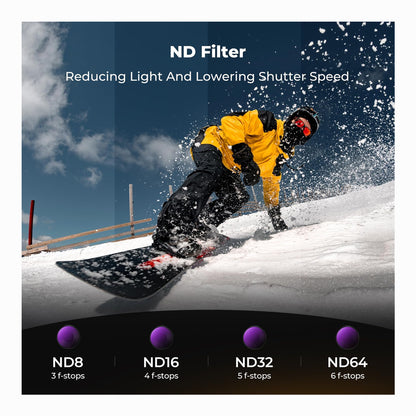 K&F CONCEPT CPL+ND8+ND16+ND32+ND64+Black Diffusion 1/4 Filter for Action 6  SKU: SKU.2714