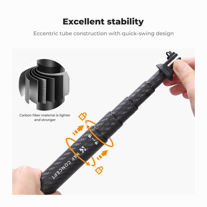 K&F Concept Invisible Selfie Stick, Extension Carbon Long Pole（127cm）for Insta360 Camera (KF09.140)