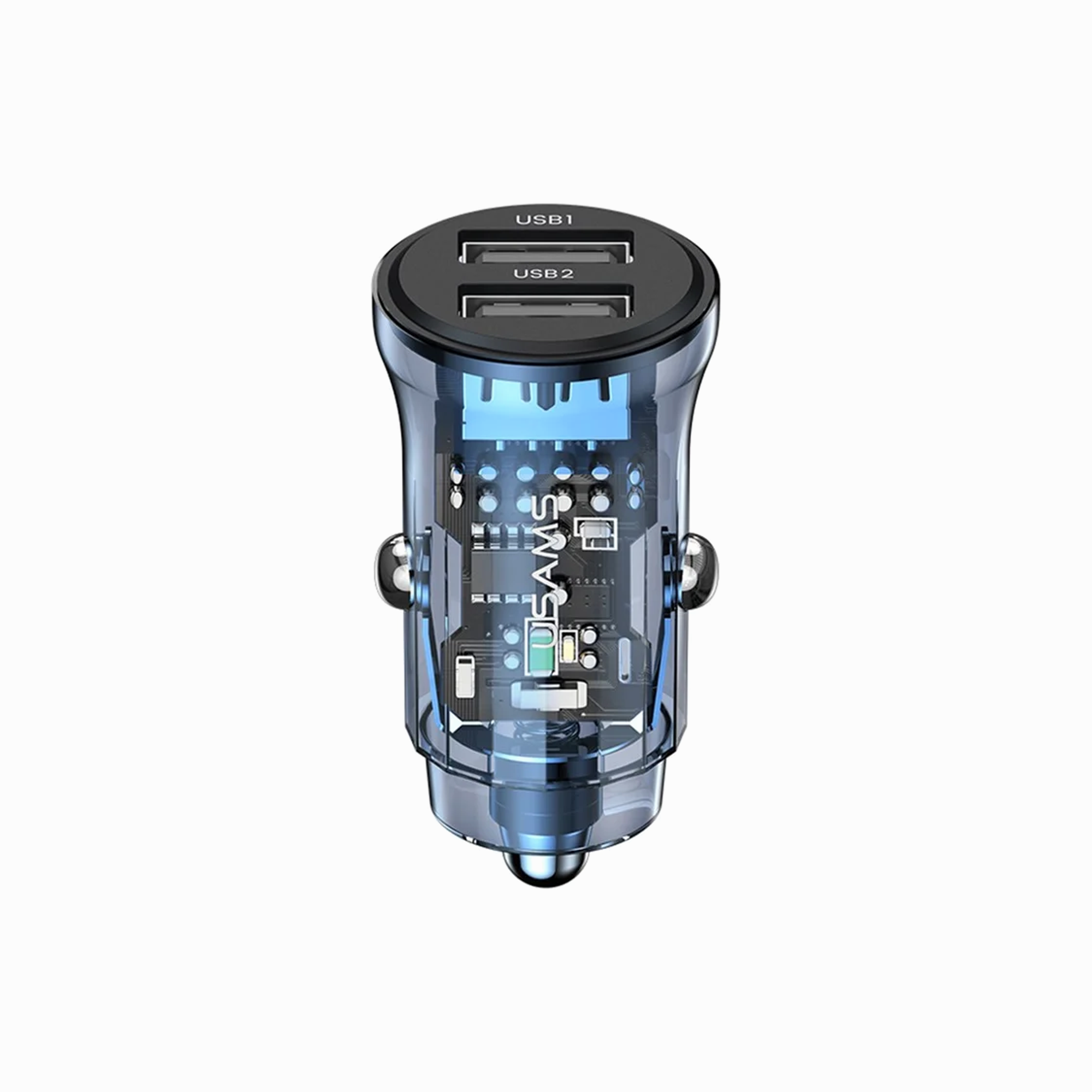 USAMS US-CC162 C31 Transparent USB Car Charger Visual 5V3A Dual USB A+A Mini Car Charger Adapter with Blue Backlight - Blue