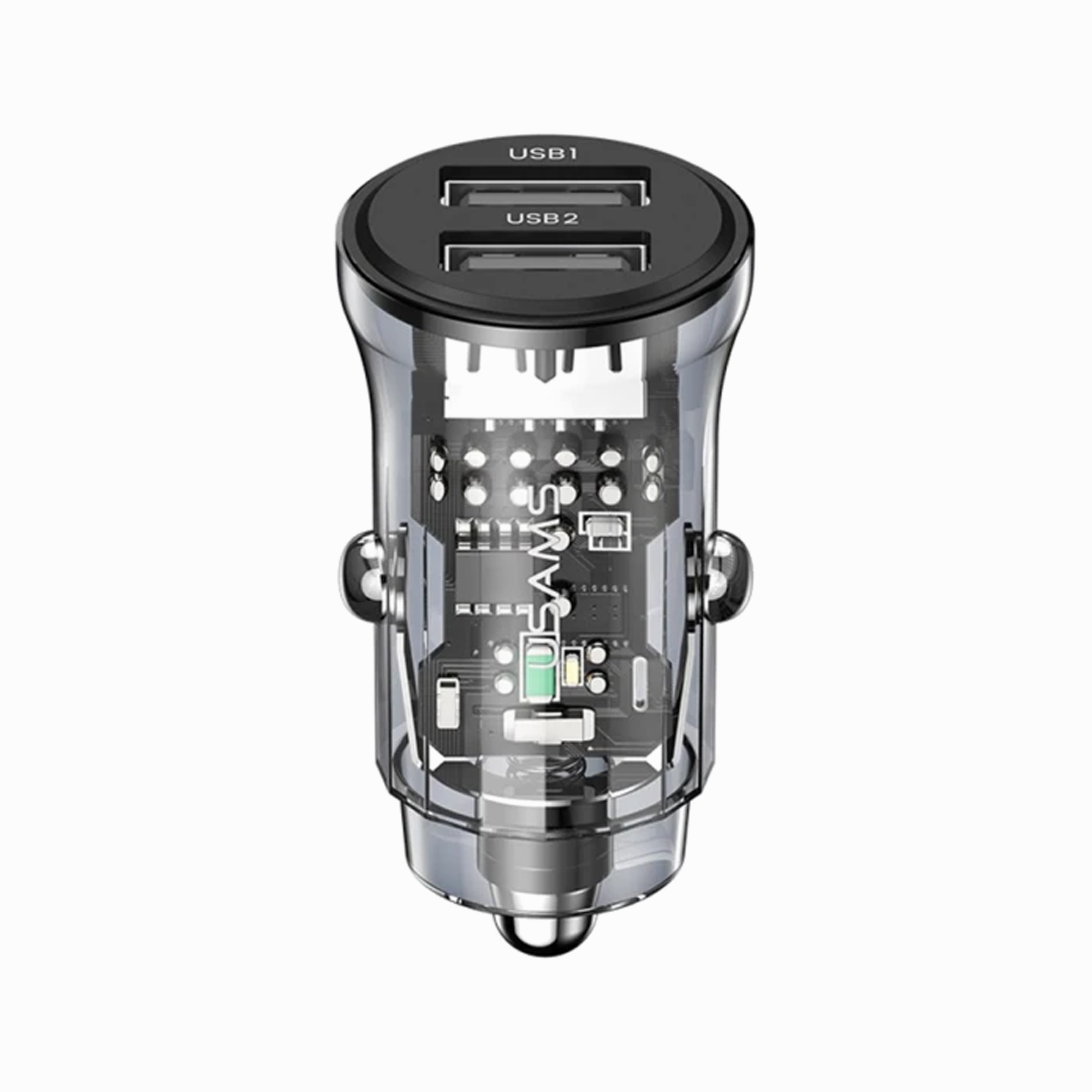 USAMS US-CC162 C31 Transparent USB Car Charger Visual 5V3A Dual USB A+A Mini Car Charger Adapter with Blue Backlight - Black
