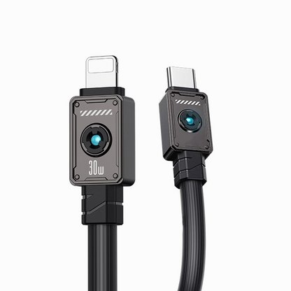 USAMS US-SJ685 Type-C To Lightning 30W Zine Alloy Fast Charging & Data Cable With Light -Mecha Series 1.2m White