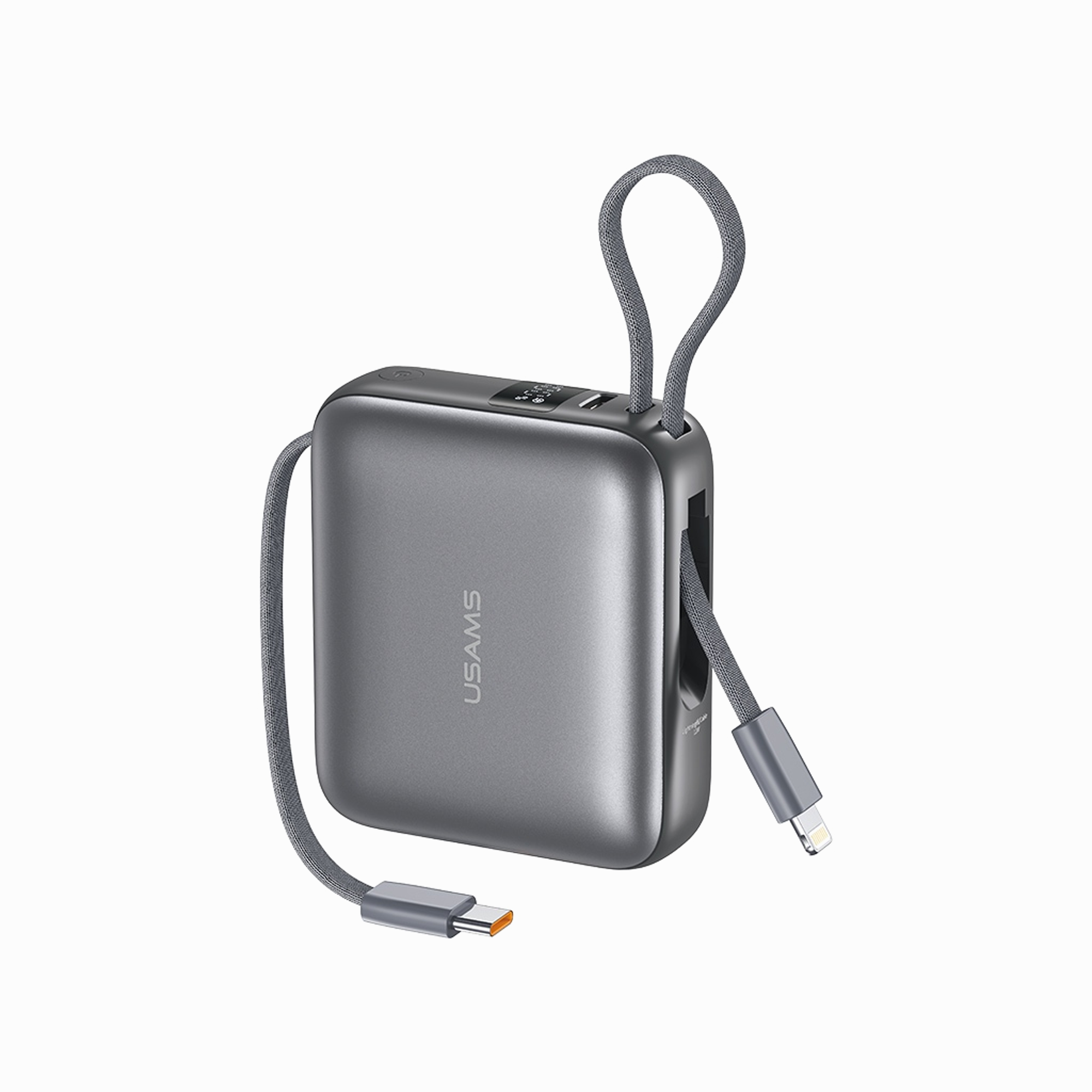 USAMS CD240 PB78 20W Mini Fast Charging Digital Display Power Bank With Dual C+L Cables 10000mAh