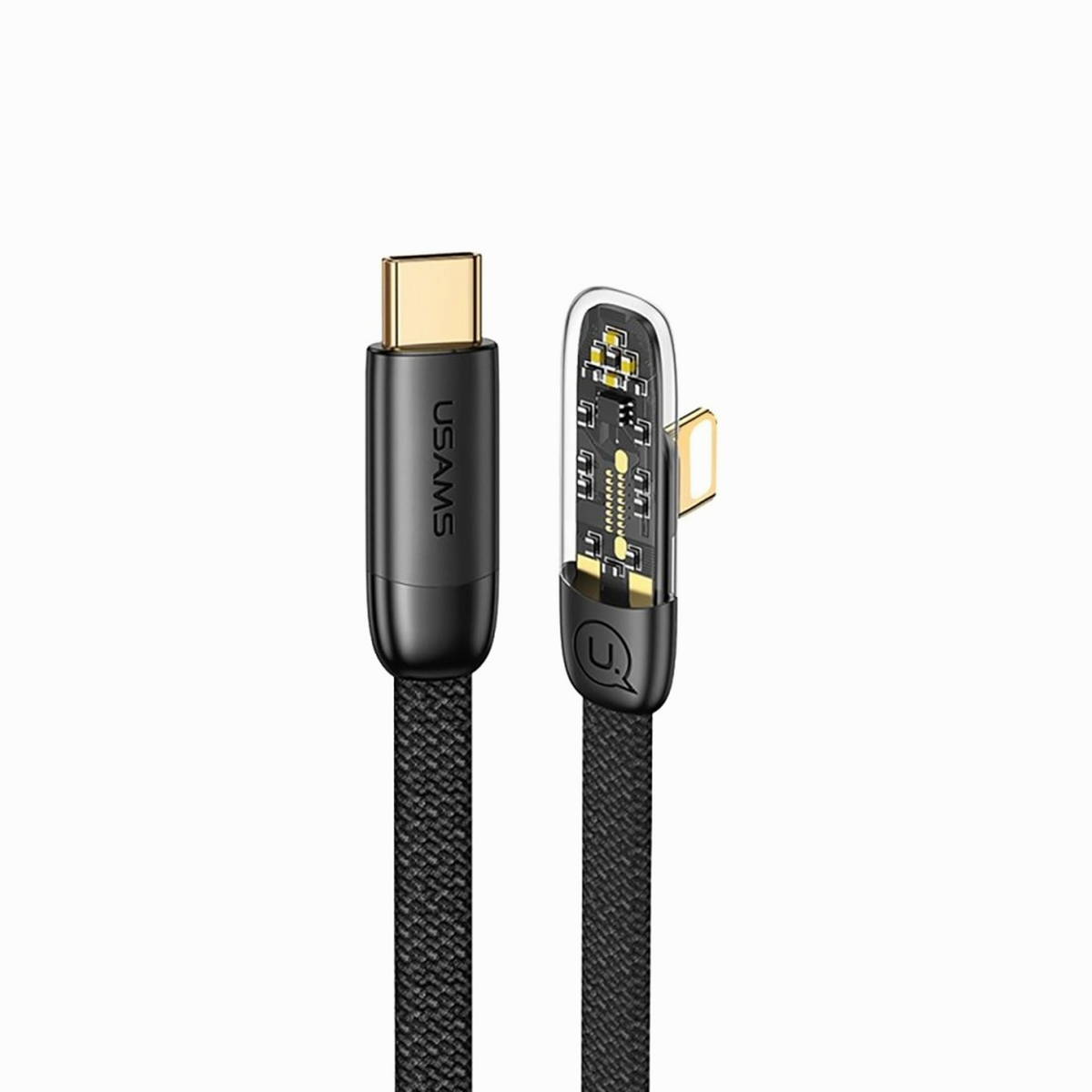 USAMS C-Lightning Right Angle Transparent Cable Black USSJ586