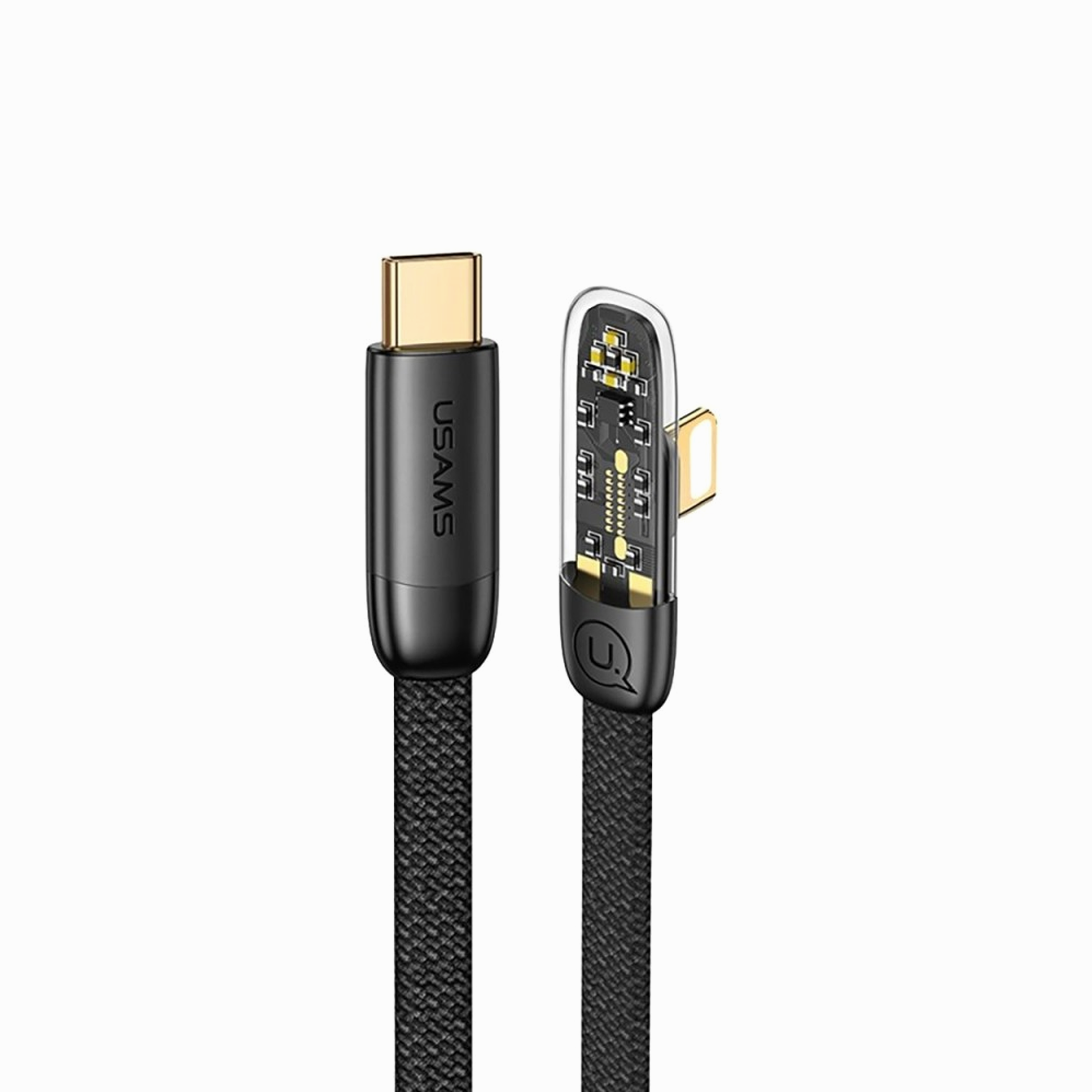 USAMS C-Lightning Right Angle Transparent Cable Black USSJ586