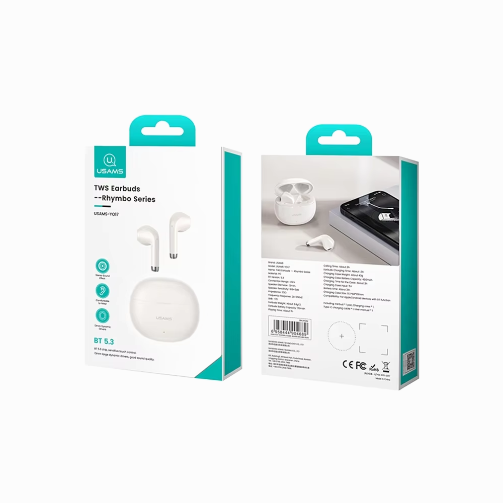 USAMS Earbuds - Wireless Bluetooth 5.3 -Headset with ANC Active Noise Cancellation White Y017