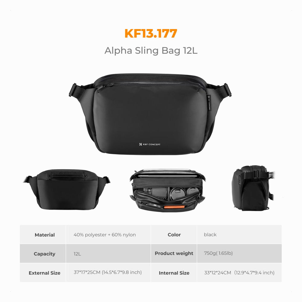 K&F Concept 2 in 1 Sling Bag 12L Everyday Shoulder Bag & Multifunction Photography Crossbody Camera DSLR Backpack Portable Bag (KF13.177)